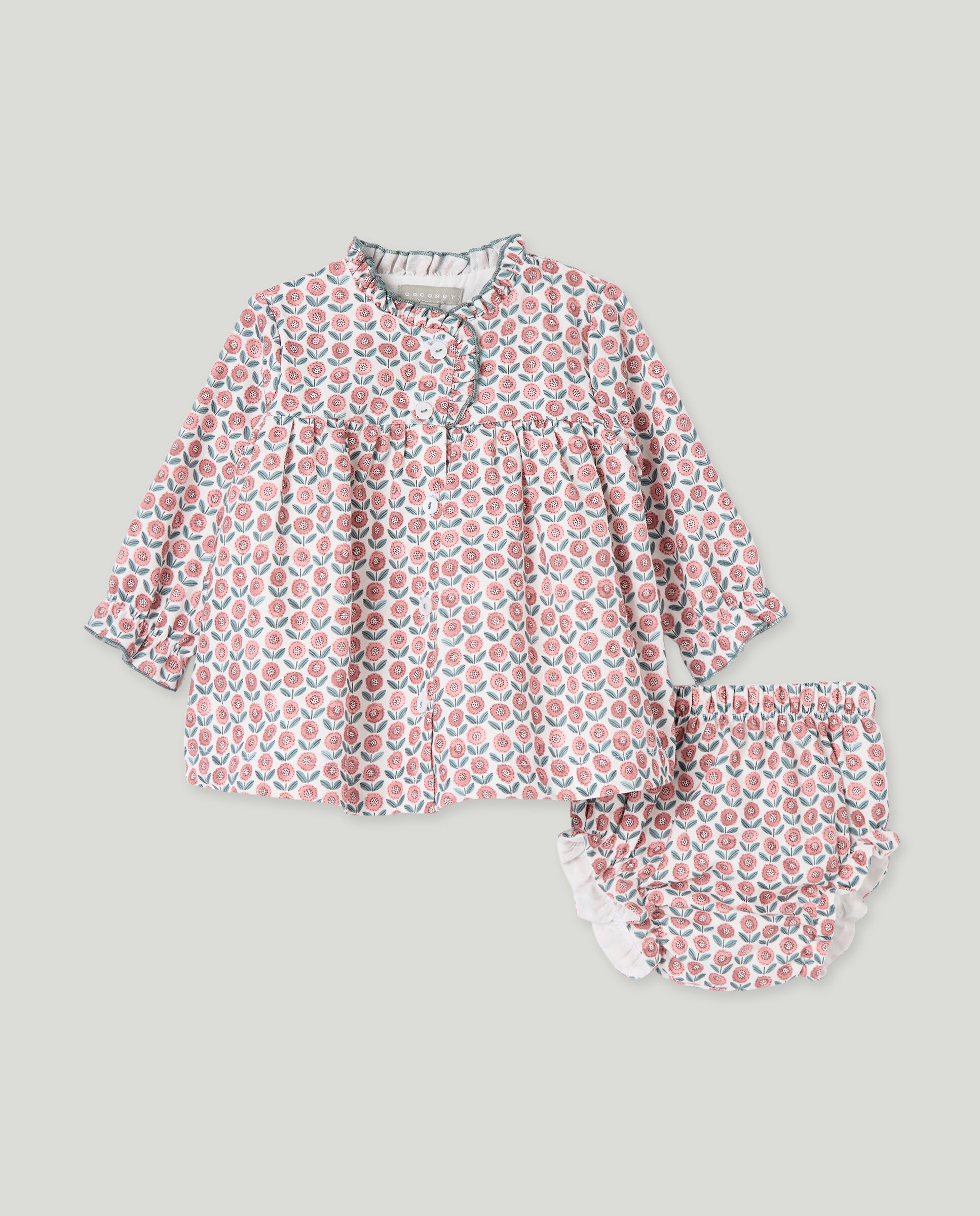 Vestido Estampado de Bebé com Gola com Folho e Manga Comprida Vermelho-1