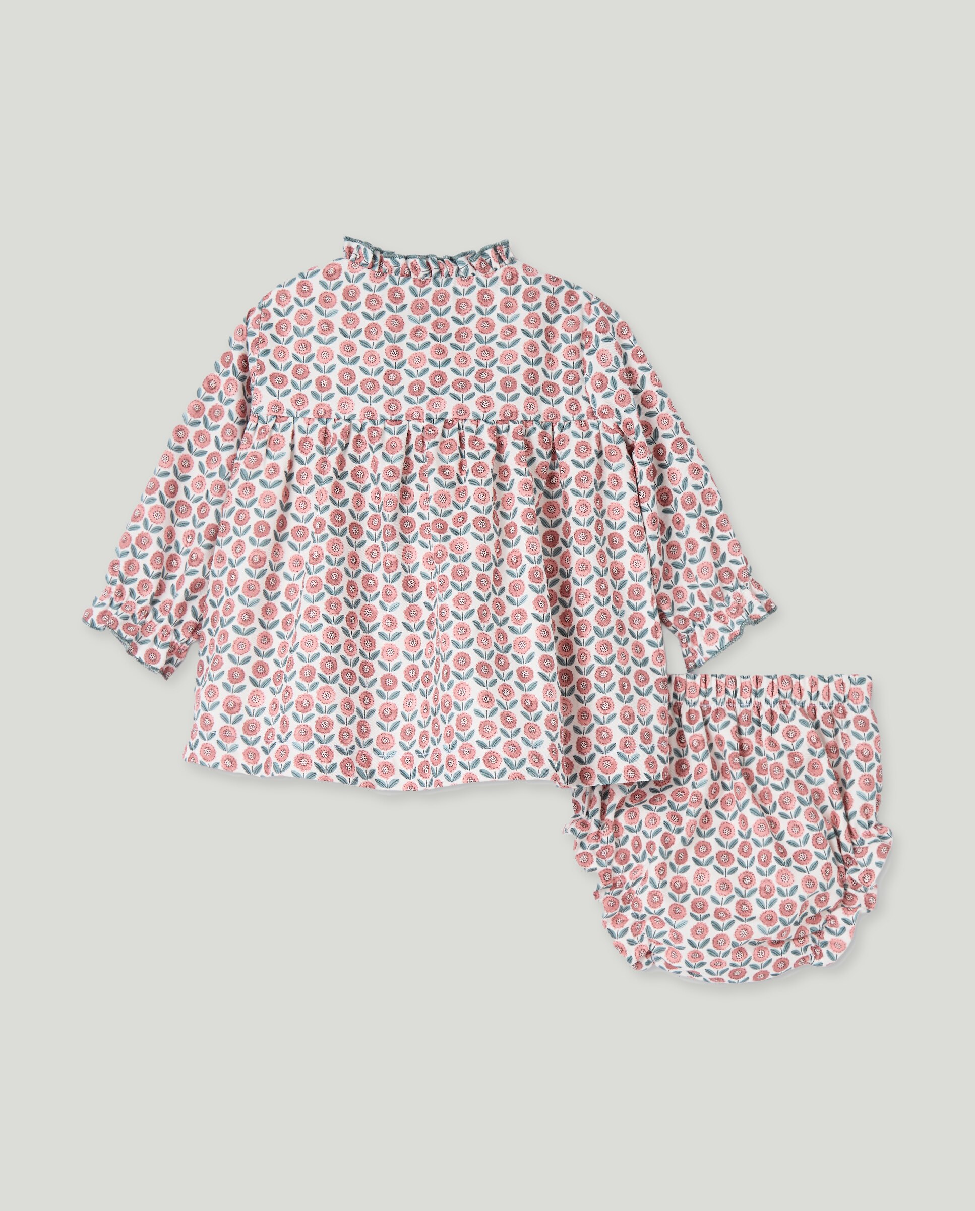 Vestido Estampado de Bebé com Gola com Folho e Manga Comprida Vermelho-2