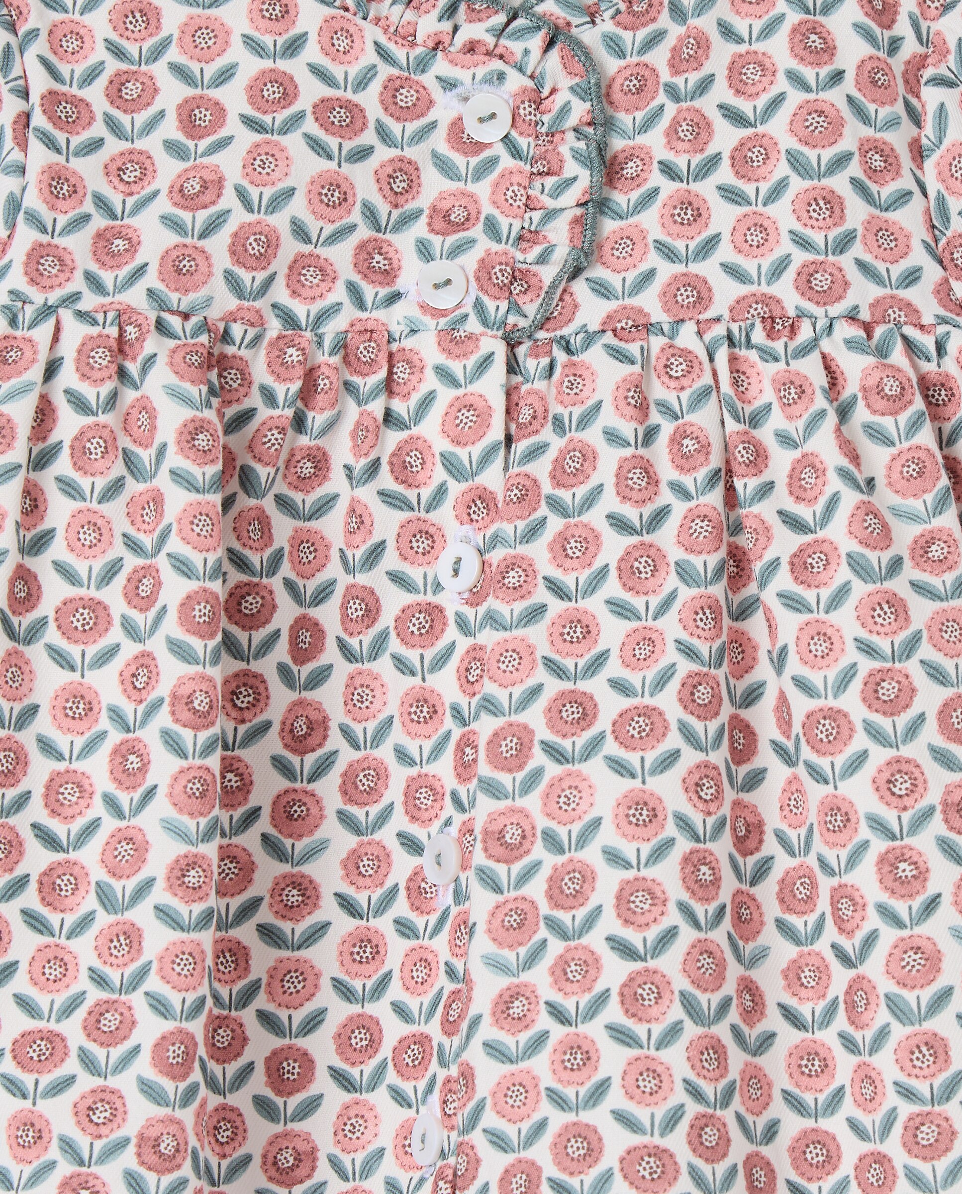 Vestido Estampado de Bebé com Gola com Folho e Manga Comprida Vermelho-3