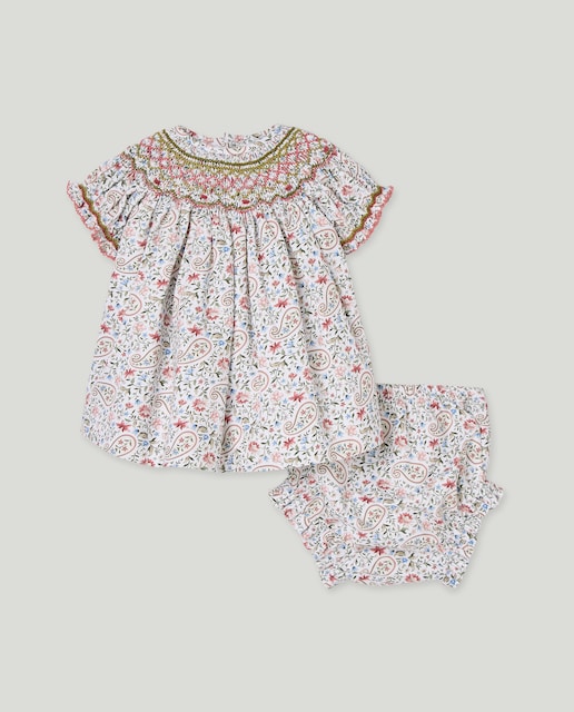 Imagem 0 de Vestido Estampado de Bebé com Manga Curta, Gola com Folho e Favos de Mel