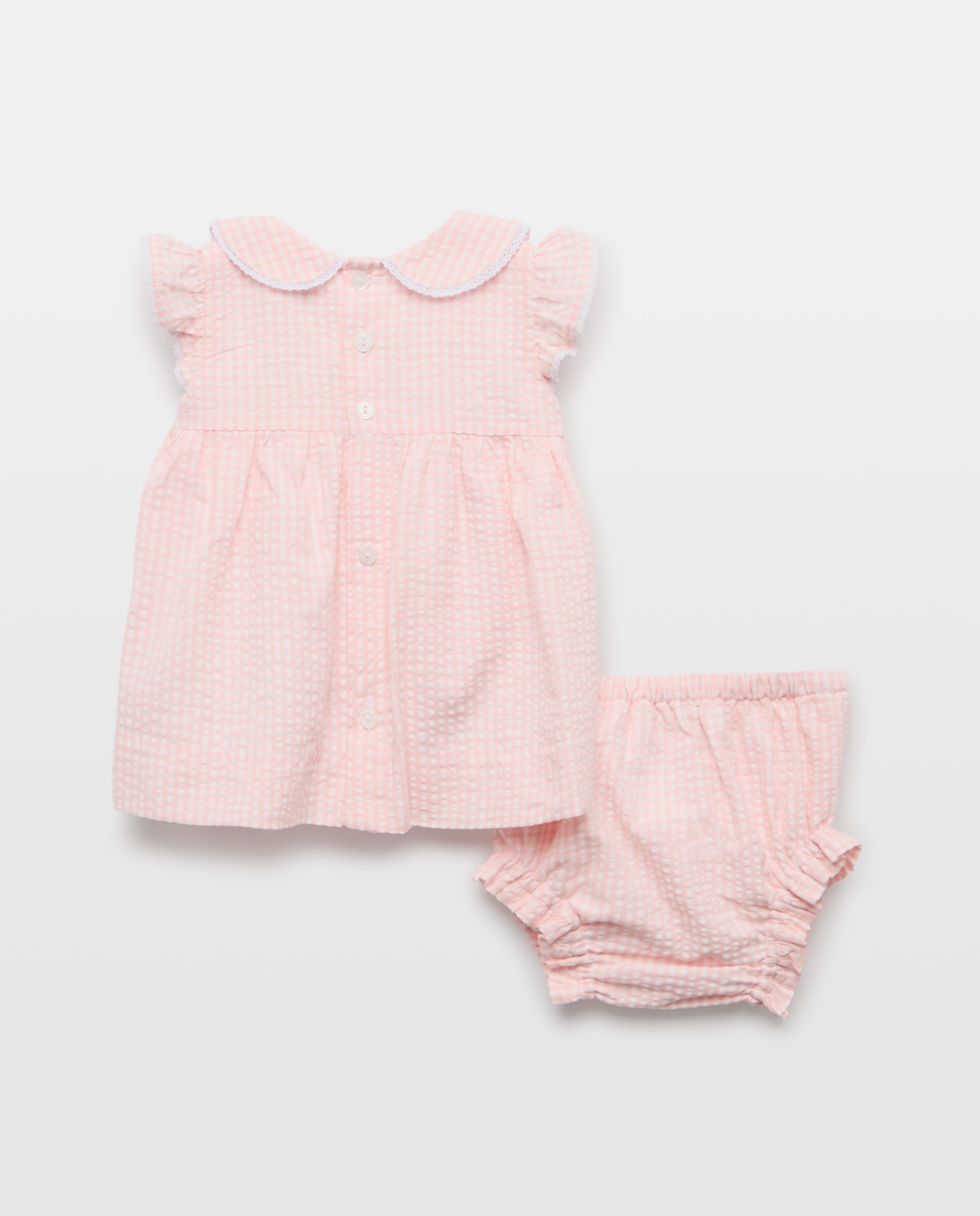 Vestido Vichy de Bebé sem Mangas e com Favos de Mel Coconut El Corte Inglés Rosa-2