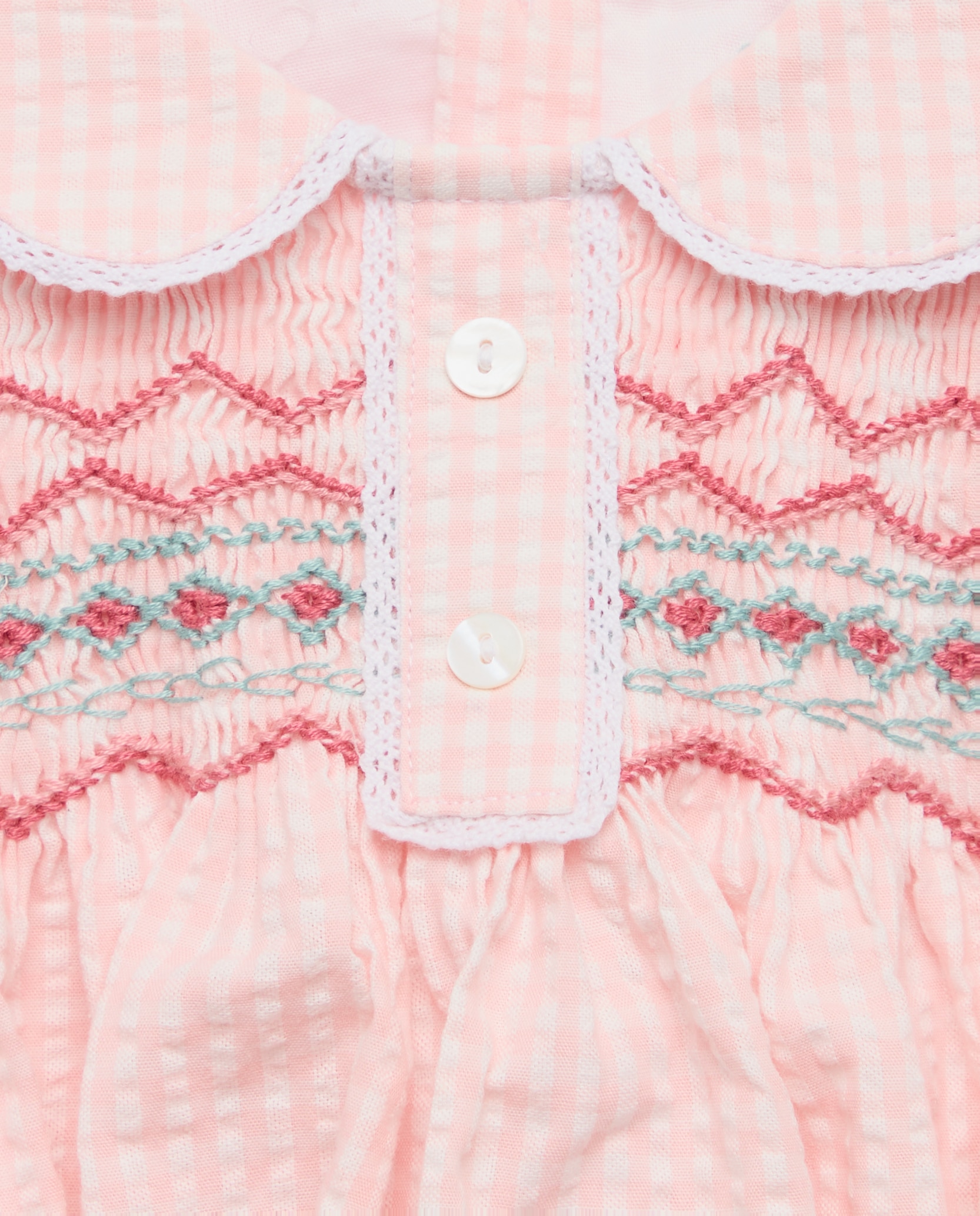 Vestido Vichy de Bebé sem Mangas e com Favos de Mel Coconut El Corte Inglés Rosa-3