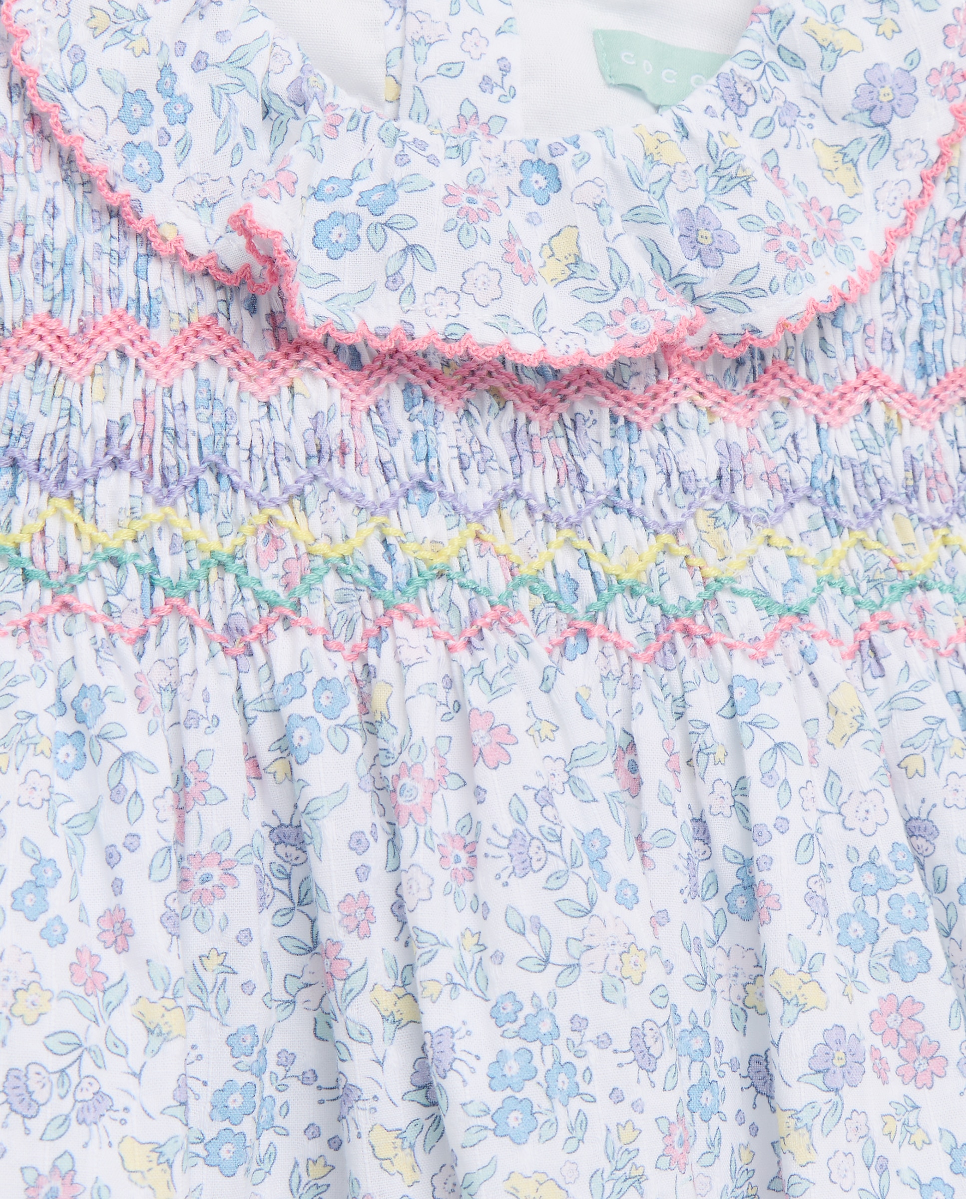 Vestido sem Mangas de Bebé com Favos de Mel e Estampado Floral Rosa-3