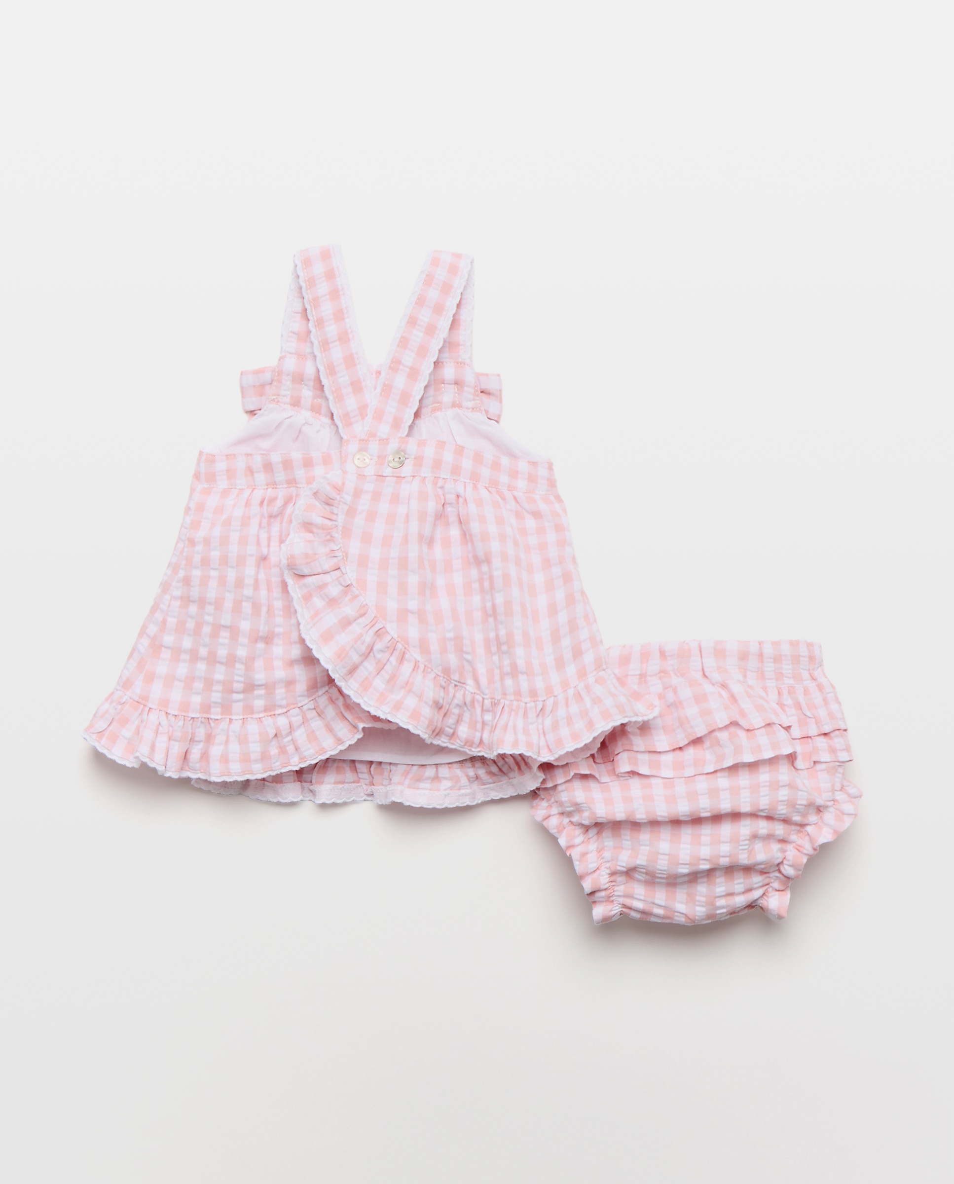 Vestido de Bebé com Alças Vichy e Costas Cruzadas Coconut El Corte Inglés Rosa-2