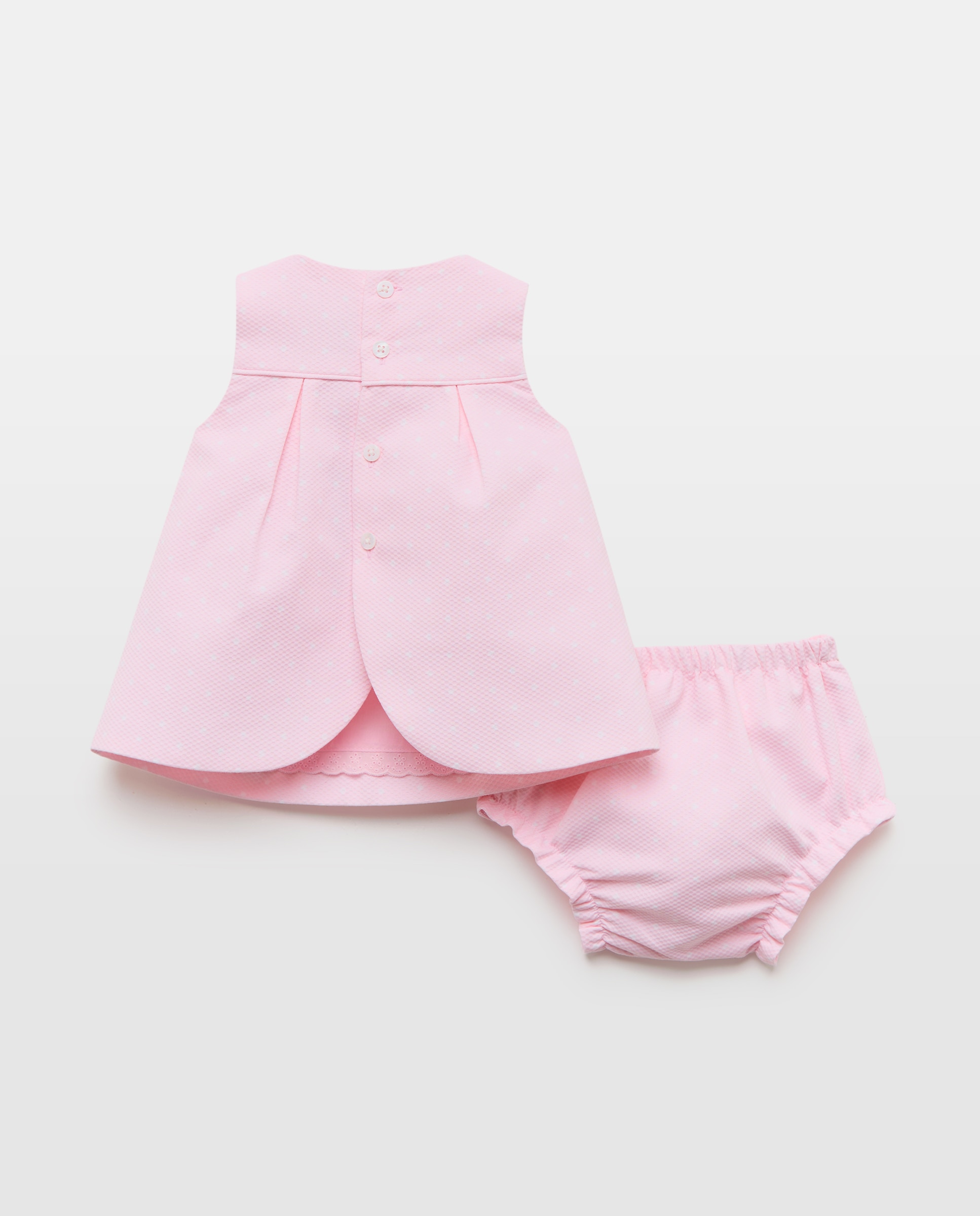 Jardineiras Piqué de Bebé com Bolso Rosa-2