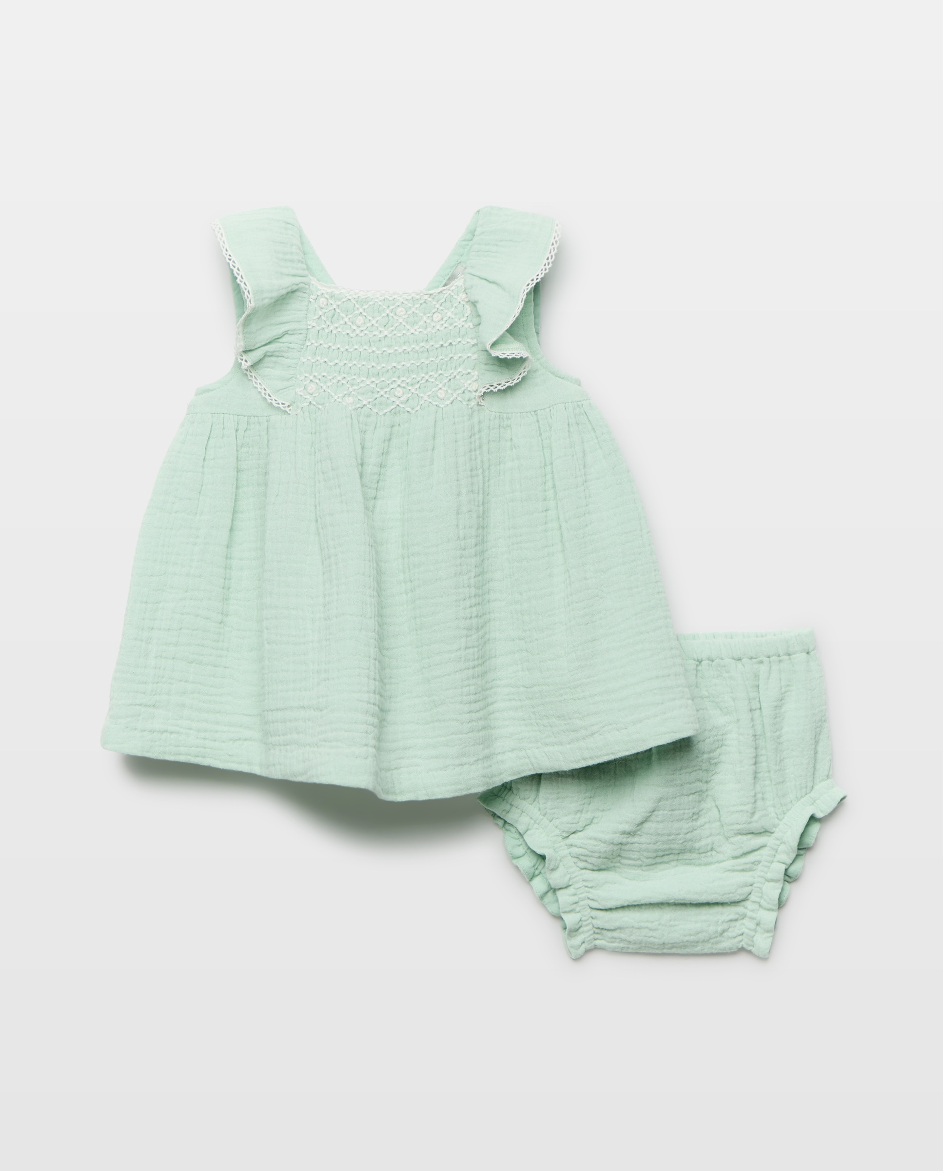 Vestido de bebé sin mangas de punto acanalado con cuello volante 510 Verde claro