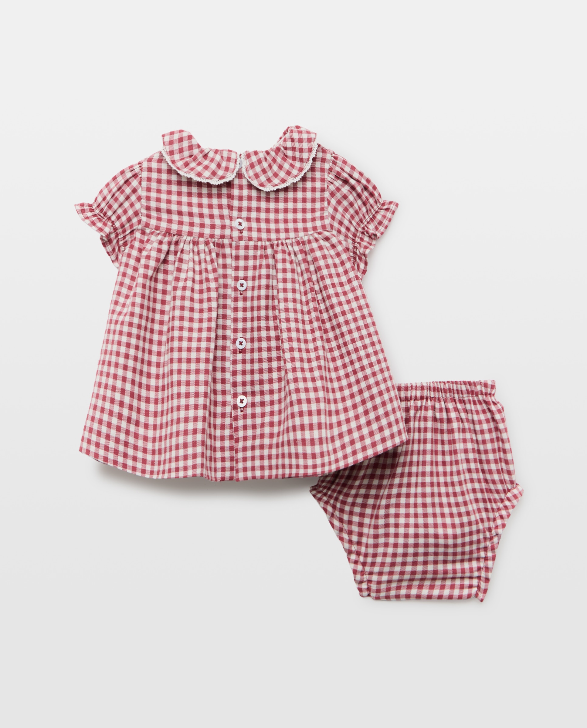 Vestido manga corta vichy cuello gola tira bordada nido de abeja frontal y bolsillos de bebé - Coconut El Corte Inglés - Rojo Rojo-2