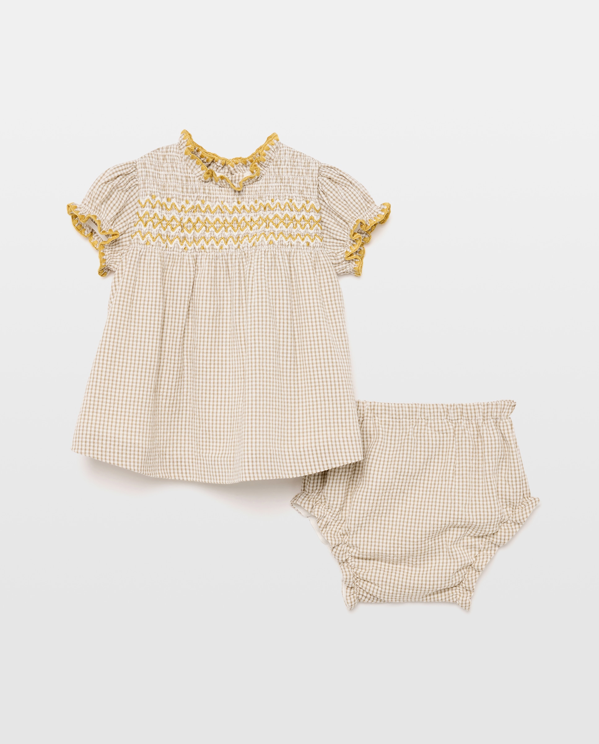 Imagen 0 de Vestido manga corta vichy de bebé Kaki