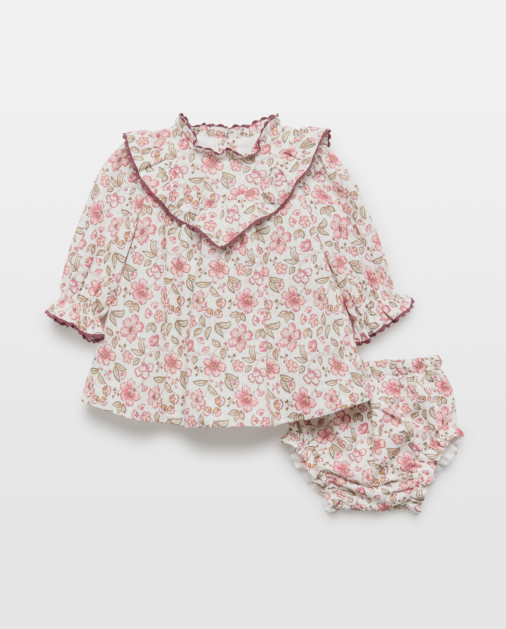 Vestido manga larga con volante y estampado flor de bebé - Coconut El Corte Inglés - Blanco Blanco-1