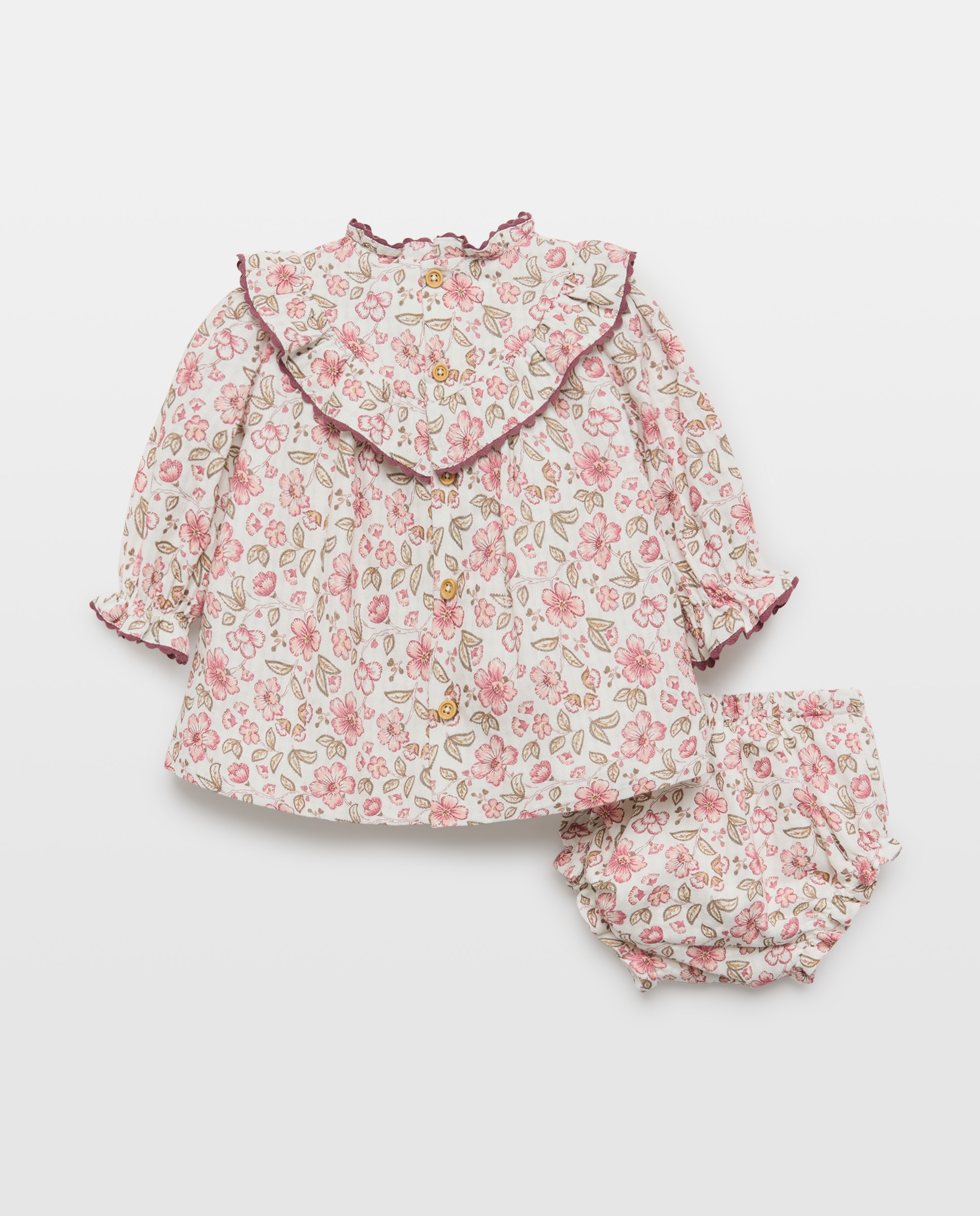Vestido manga larga con volante y estampado flor de bebé - Coconut El Corte Inglés - Blanco Blanco-2