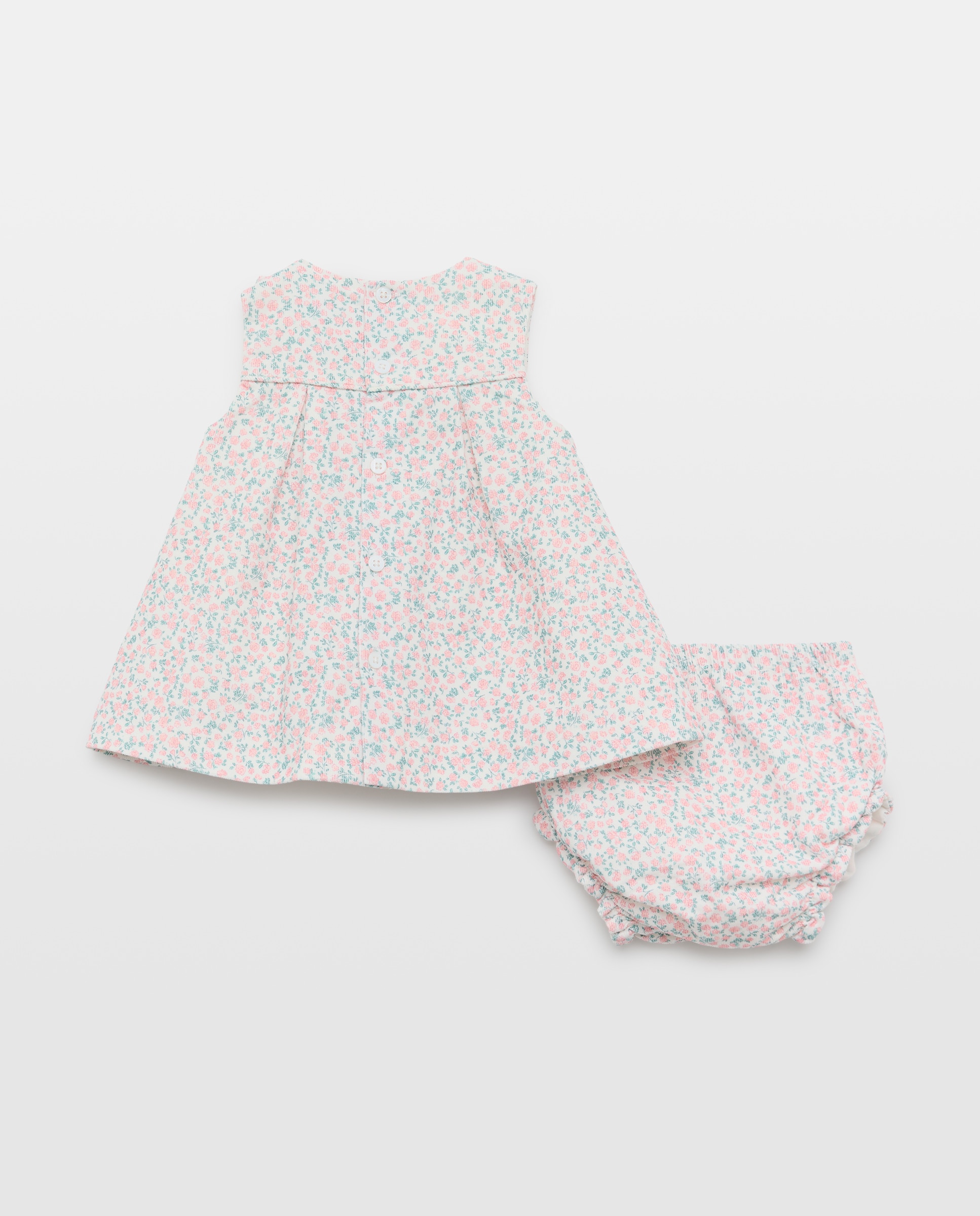 Jardineiras de Bombazina Fina de Bebé com Estampado Floral, Folho Lateral e Botões à Frente Coconut El Corte Inglés Rosa-2