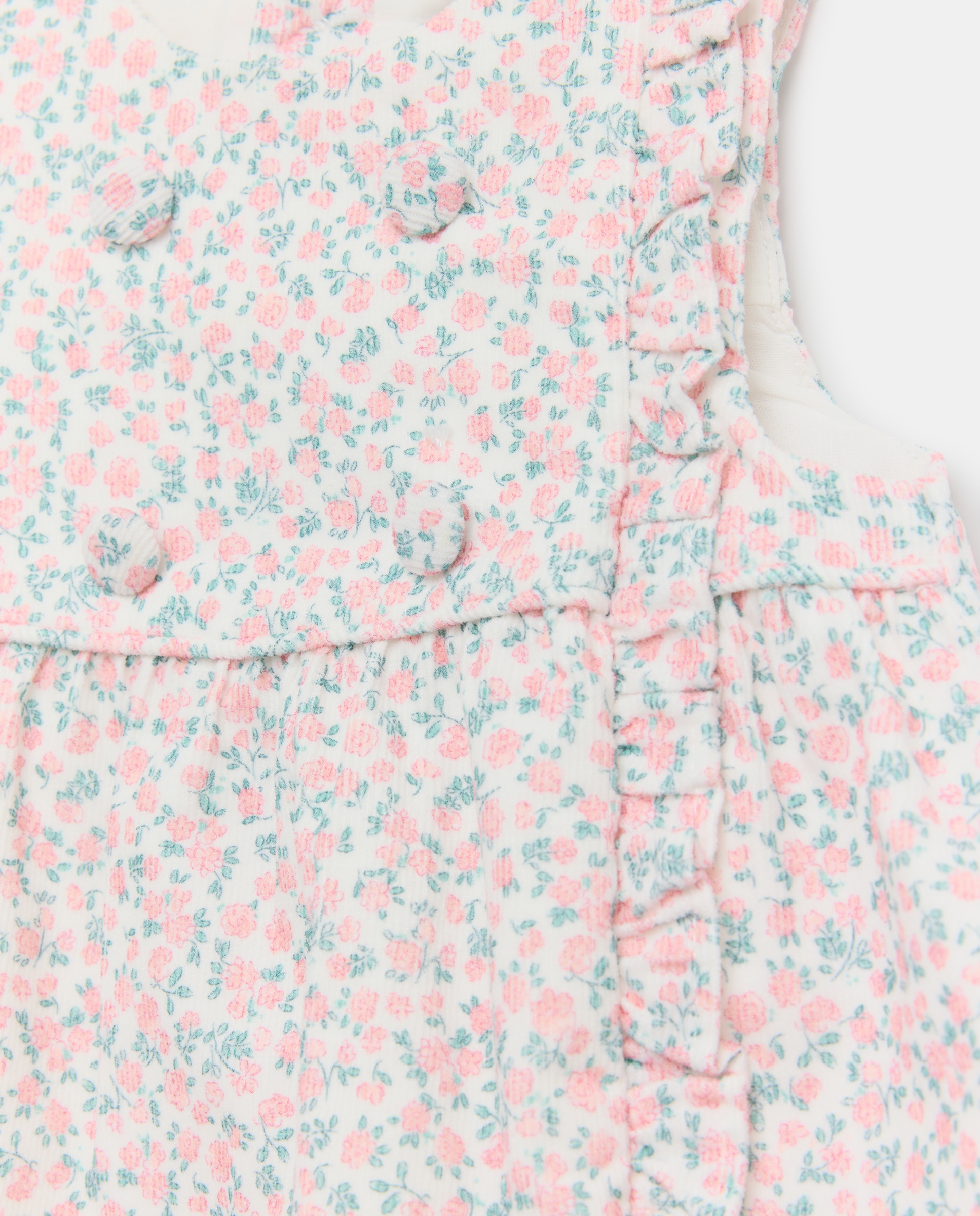 Jardineiras de Bombazina Fina de Bebé com Estampado Floral, Folho Lateral e Botões à Frente Coconut El Corte Inglés Rosa-3