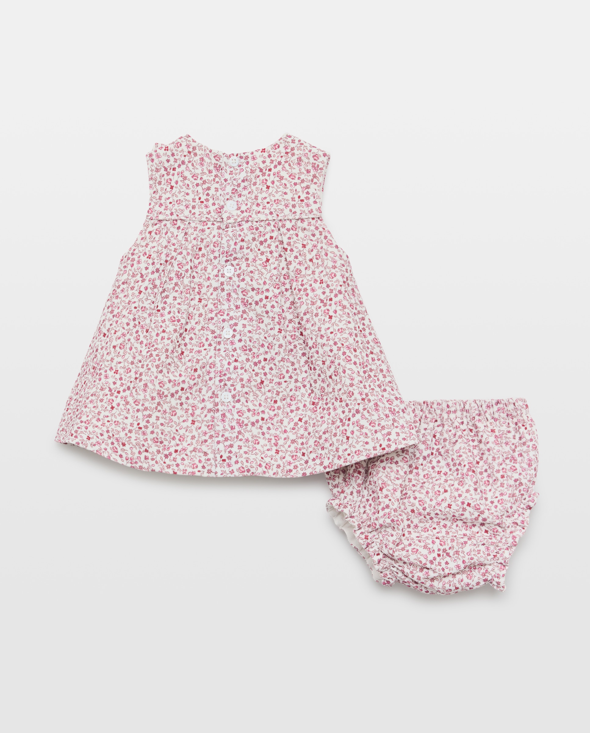 Jardineiras de Bombazina Fina de Bebé com Estampado Floral Bicolor, Folho Lateral e Botões à Frente Coconut El Corte Inglés Vermelho-2