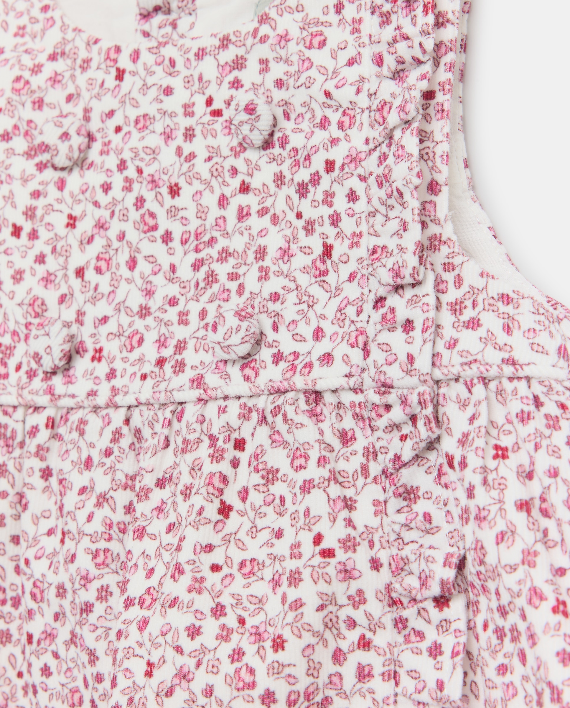 Jardineiras de Bombazina Fina de Bebé com Estampado Floral Bicolor, Folho Lateral e Botões à Frente Coconut El Corte Inglés Vermelho-3