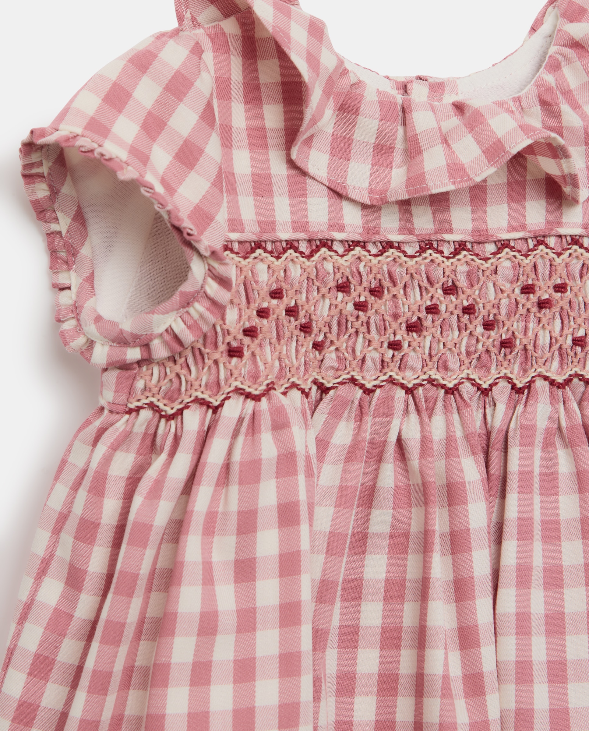 Vestido manga corta cuello gola nido de abeja mano - Coconut El Corte Inglés - vichy de bebé - Rosa Rosa-3