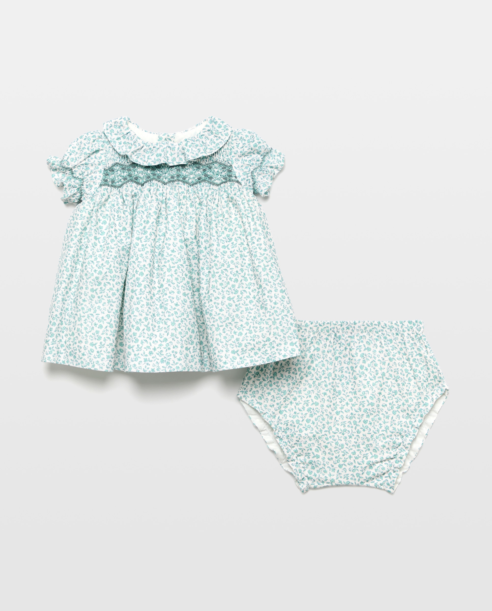 Imagem 0 de Vestido de Bebé com Favos de Mel e Estampado Floral