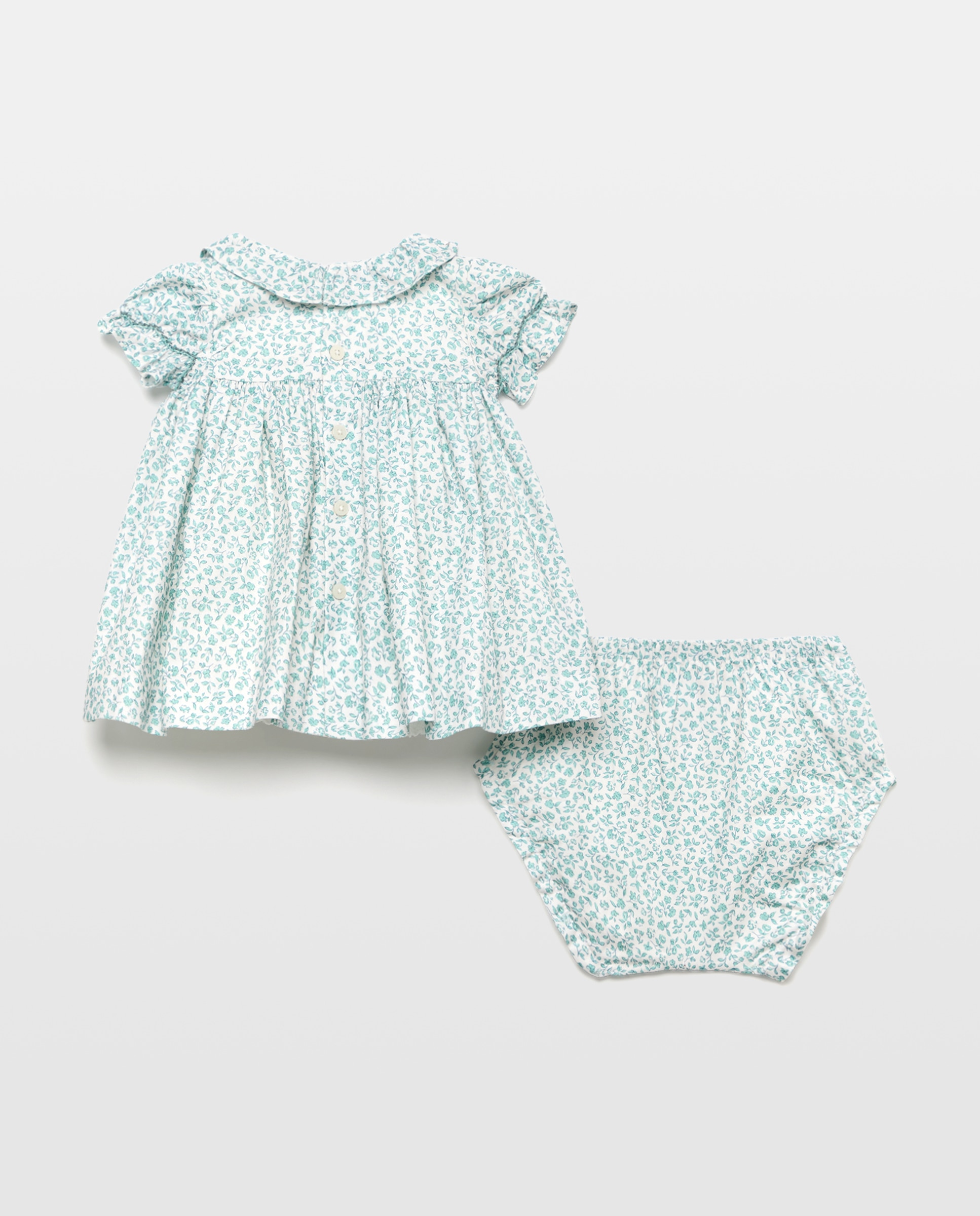 Vestido de Bebé com Favos de Mel e Estampado Floral Verde-2