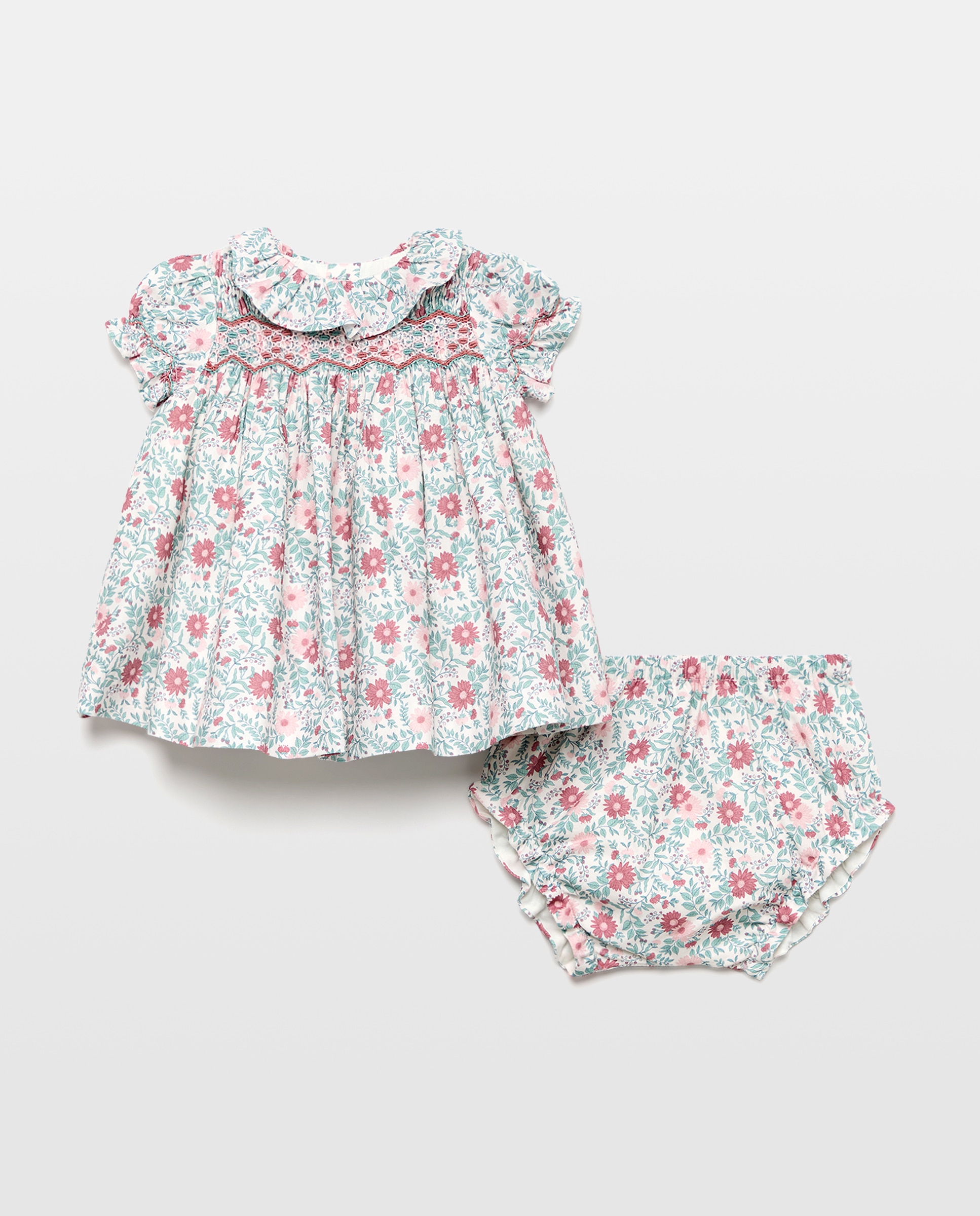 Imagem 0 de Vestido de Bebé com Favos de Mel e Estampado Floral