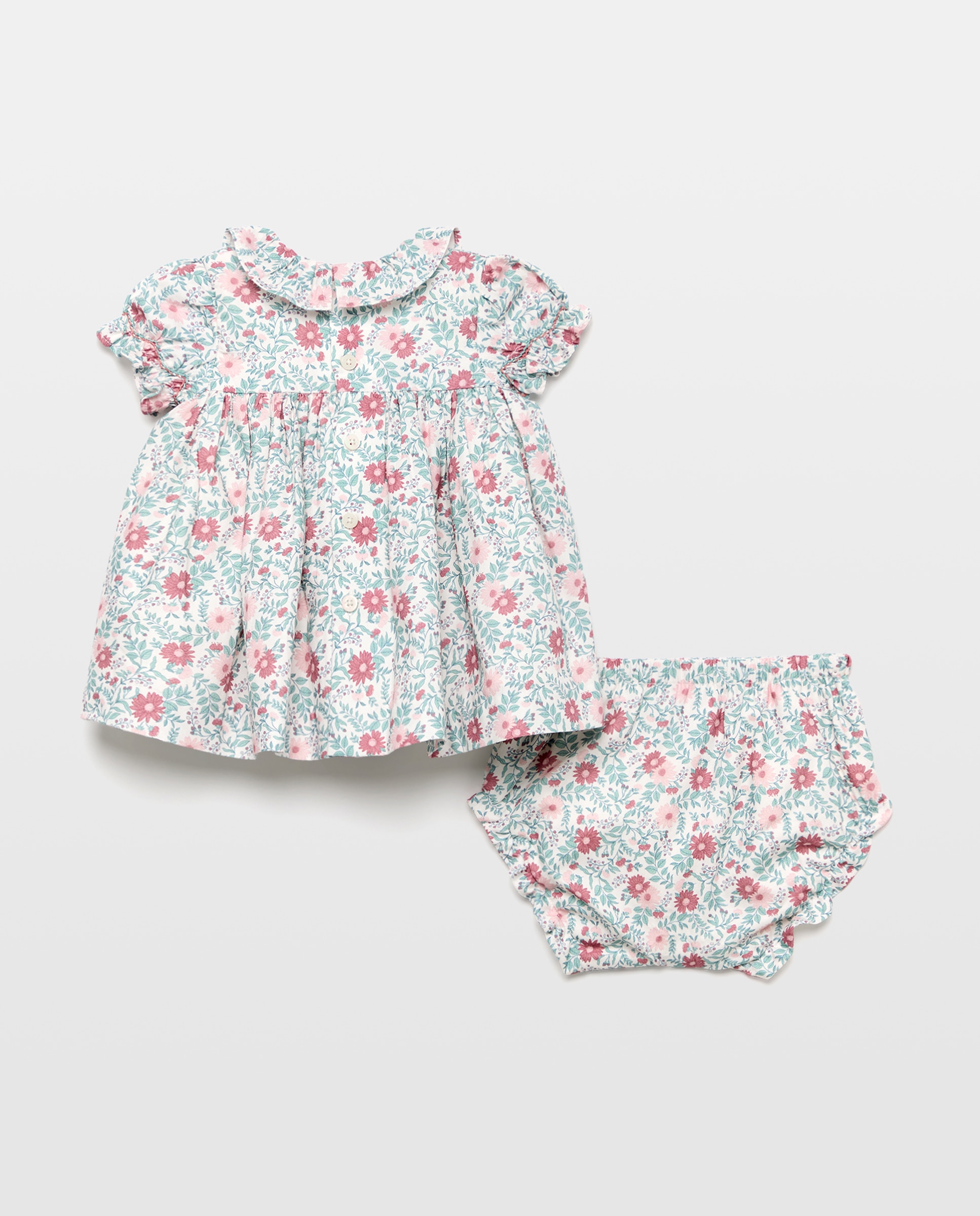 Vestido de Bebé com Favos de Mel e Estampado Floral Rosa-2