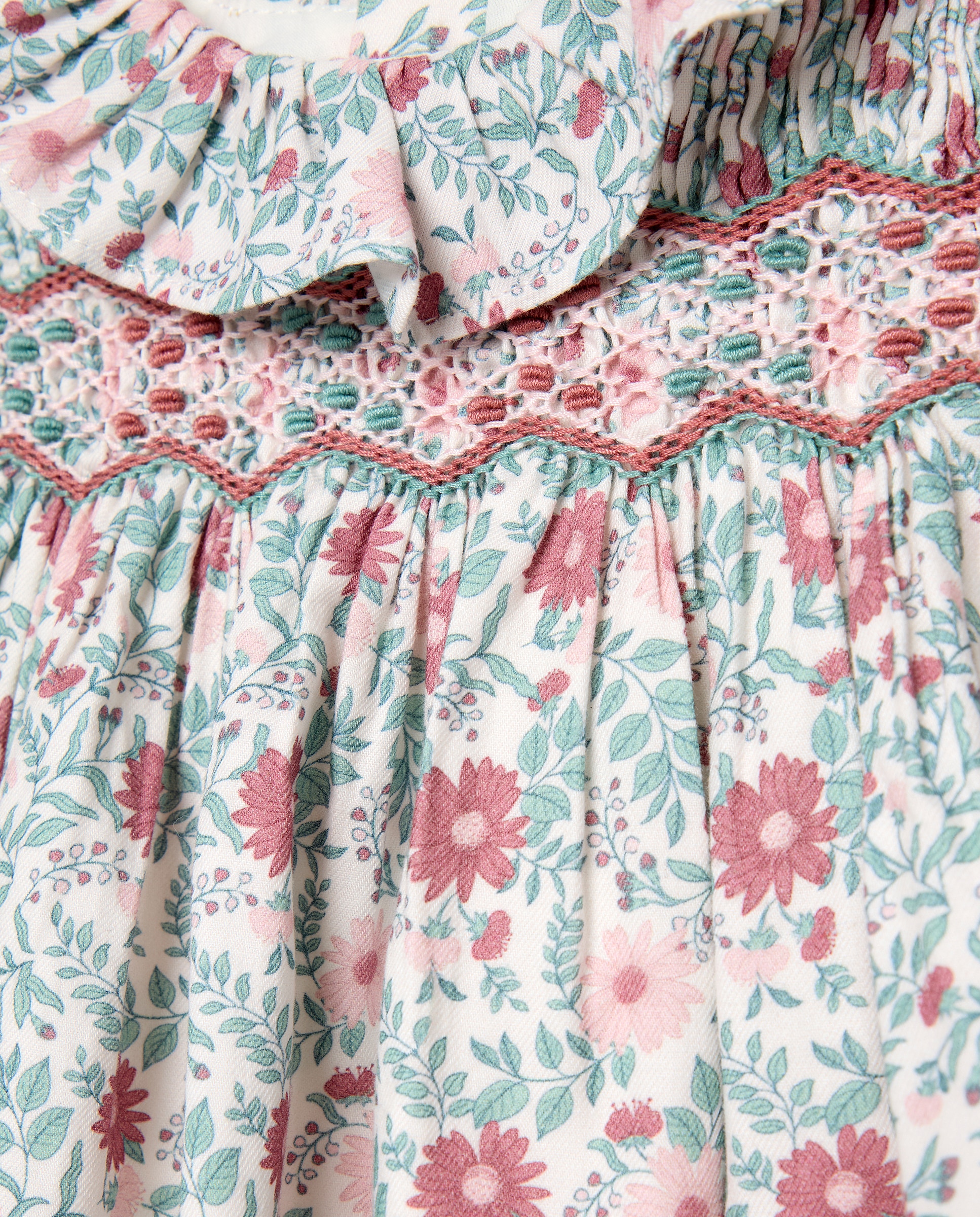 Vestido de Bebé com Favos de Mel e Estampado Floral Rosa-3