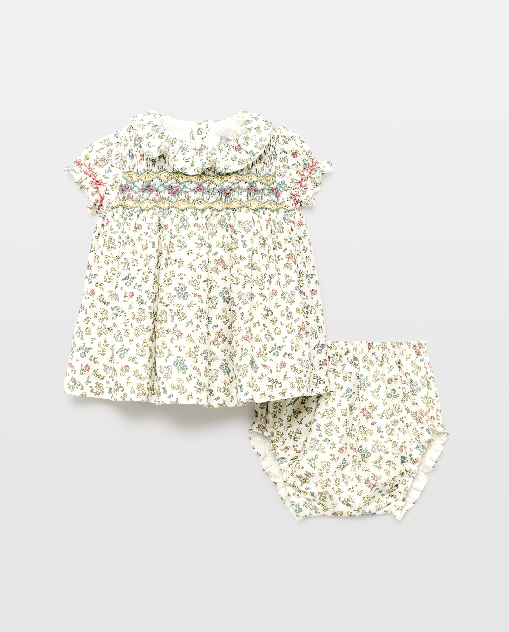 Imagem 0 de Vestido de Bebé com Manga Comprida com Folho e Estampado Bicolor