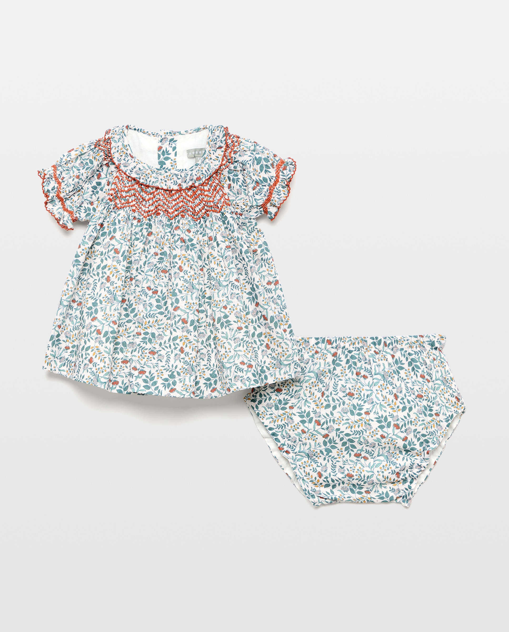 Imagem 0 de Vestido de Bebé com Favos de Mel e Estampado Floral