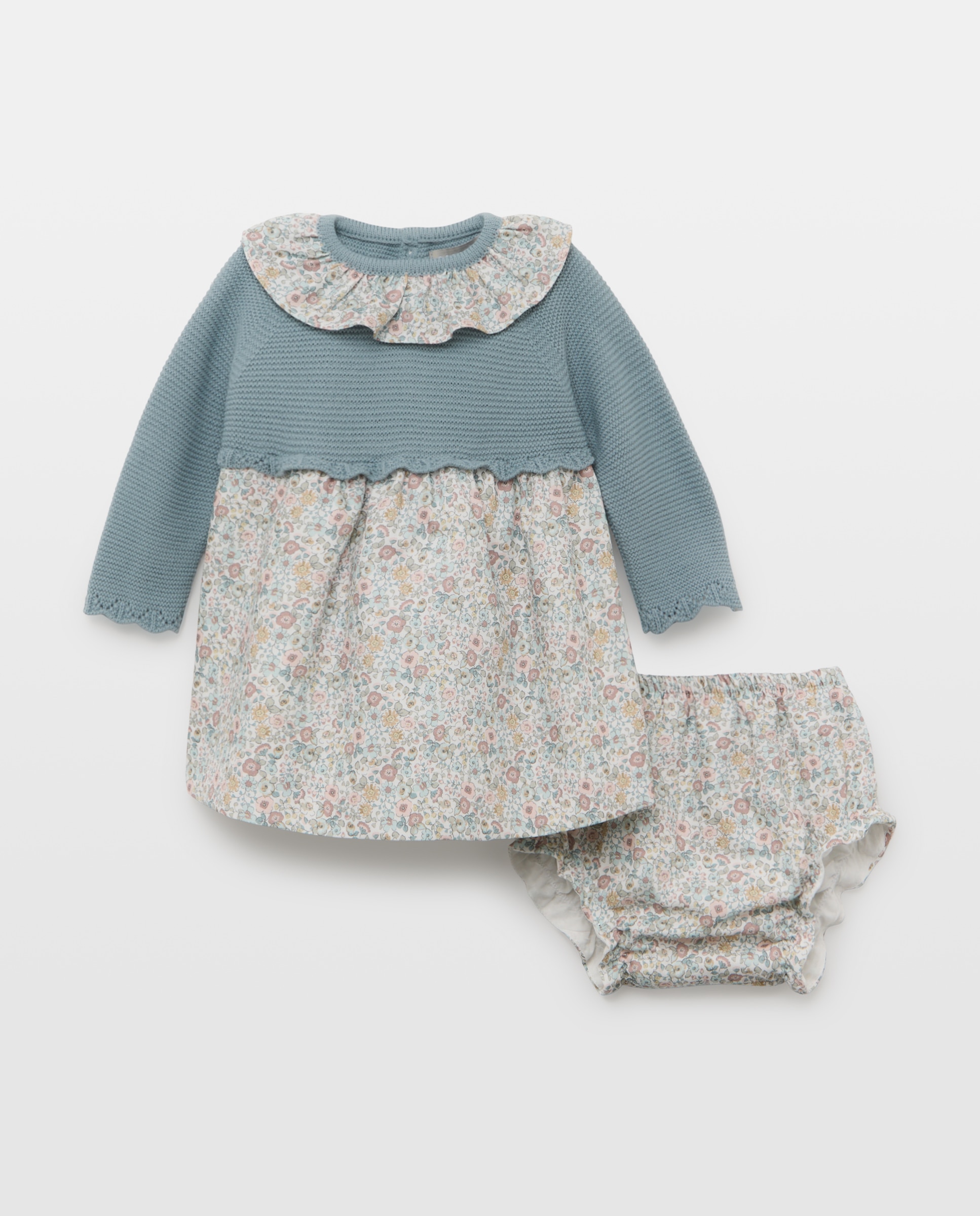 Imagem 0 de Vestido de Tricot e Tecido Plano de Bebé com Estampado Floral