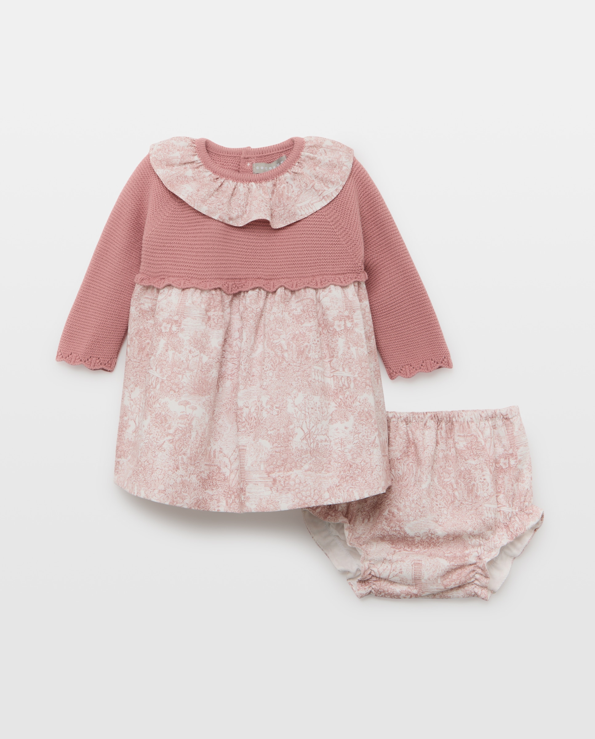 Imagem 0 de Vestido de Tricot e Tecido Plano de Bebé com Estampado Floral