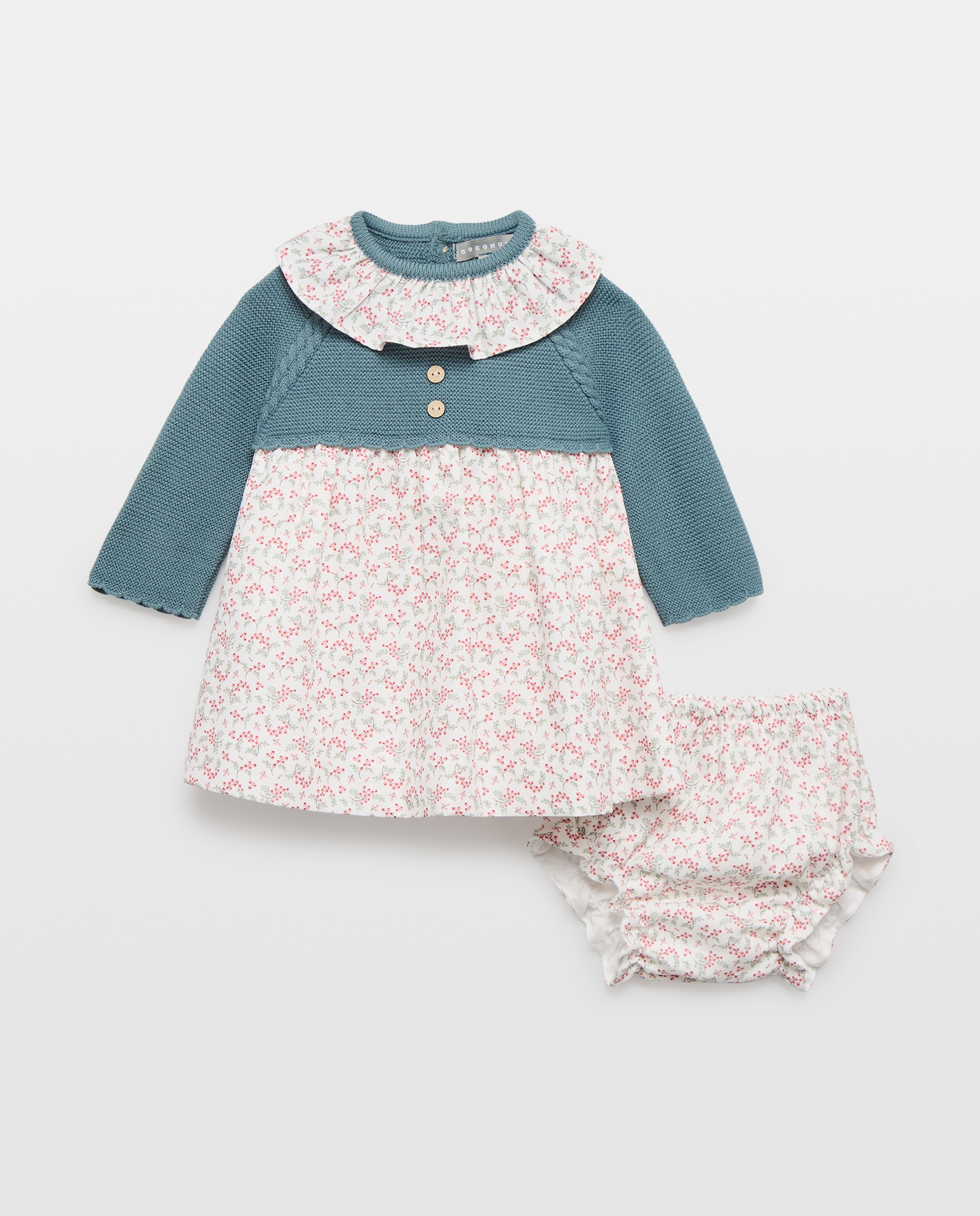 Imagem 0 de Vestido de Tricot e Tecido Plano de Bebé com Estampado Floral e Bolinhas