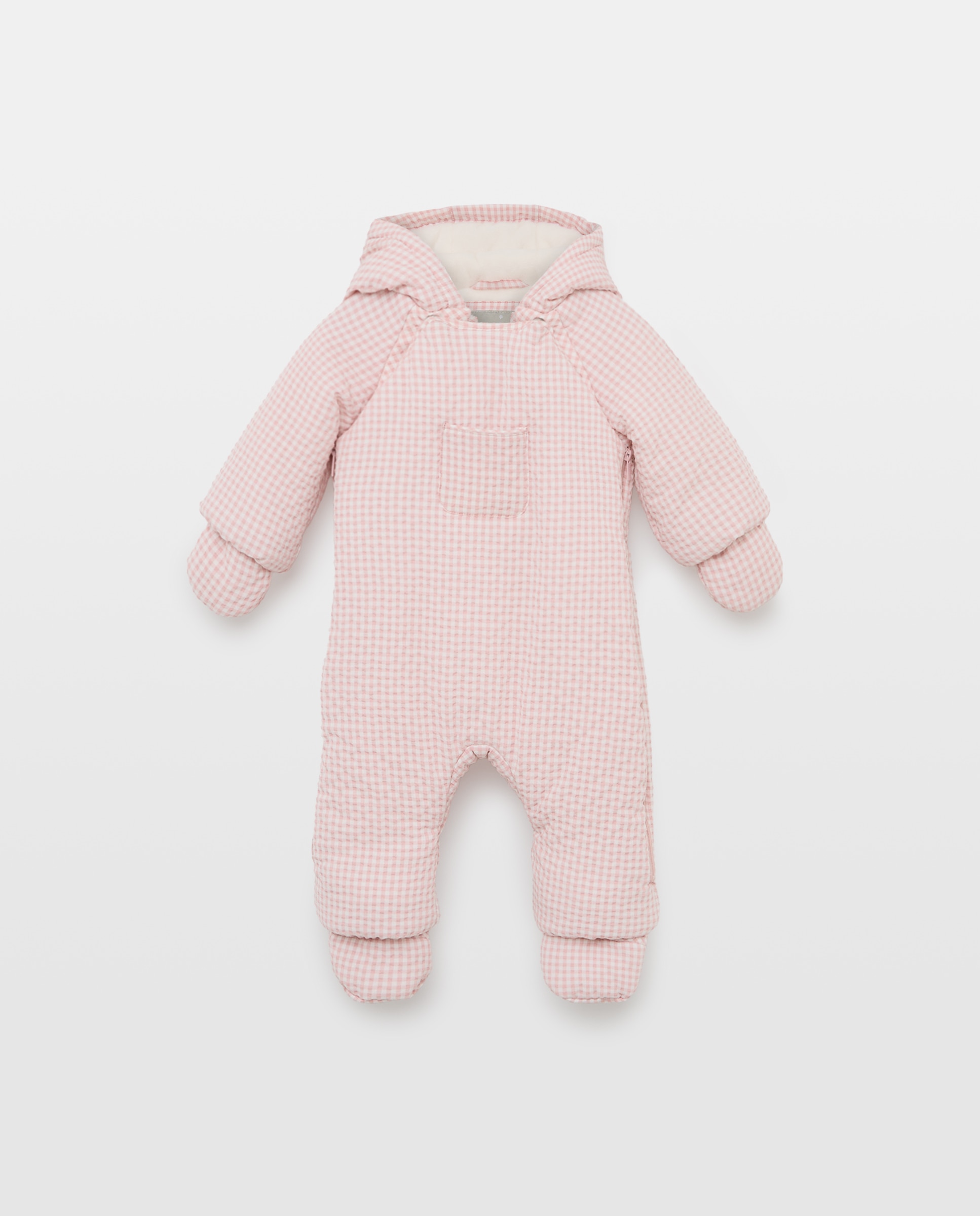 Imagem 0 de Babygrow de Nylon de Bebé Pés + Mãos em Seersucker Vichy com Bolso
