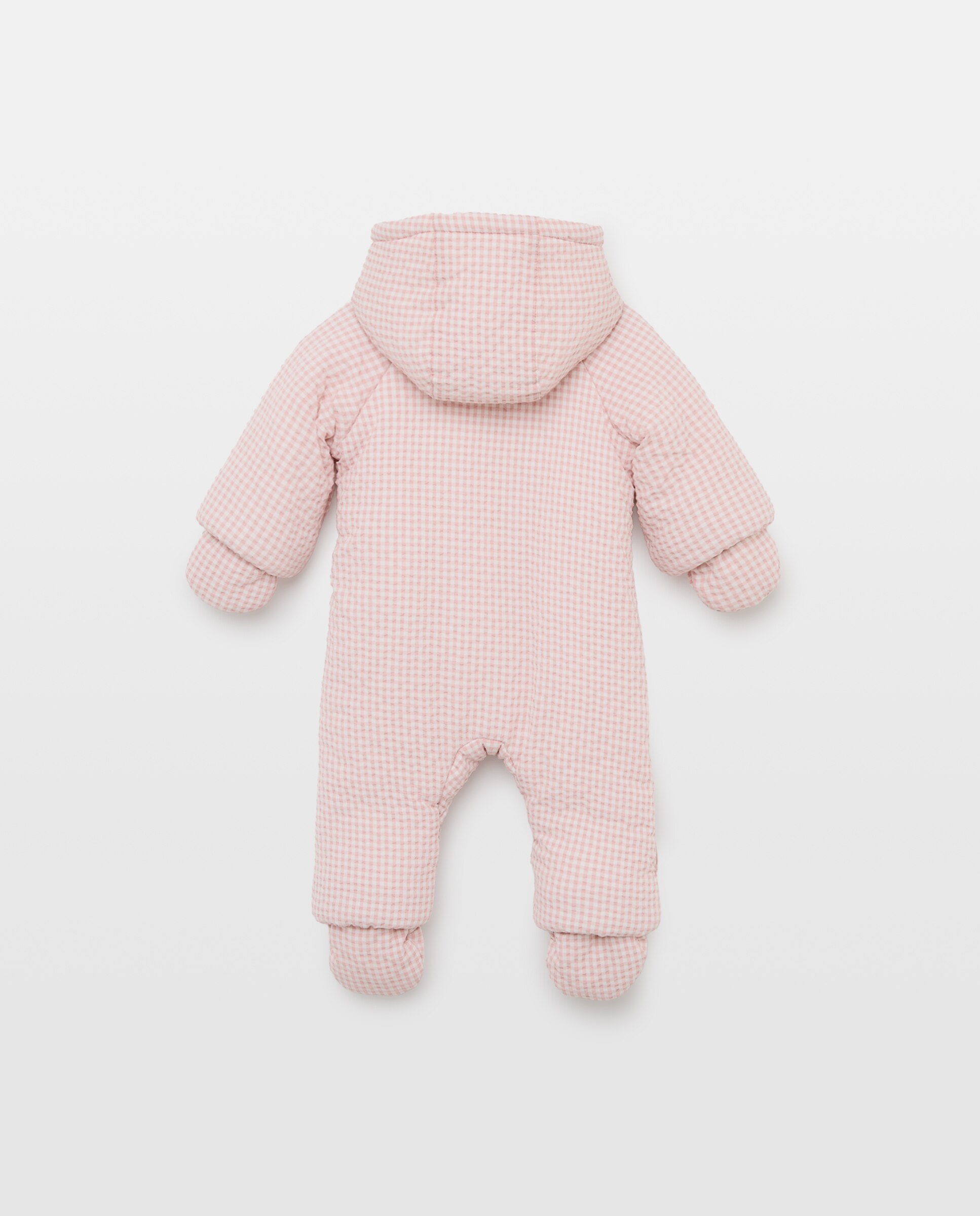Babygrow de Nylon de Bebé Pés + Mãos em Seersucker Vichy com Bolso Coconut El Corte Inglés Rosa-2