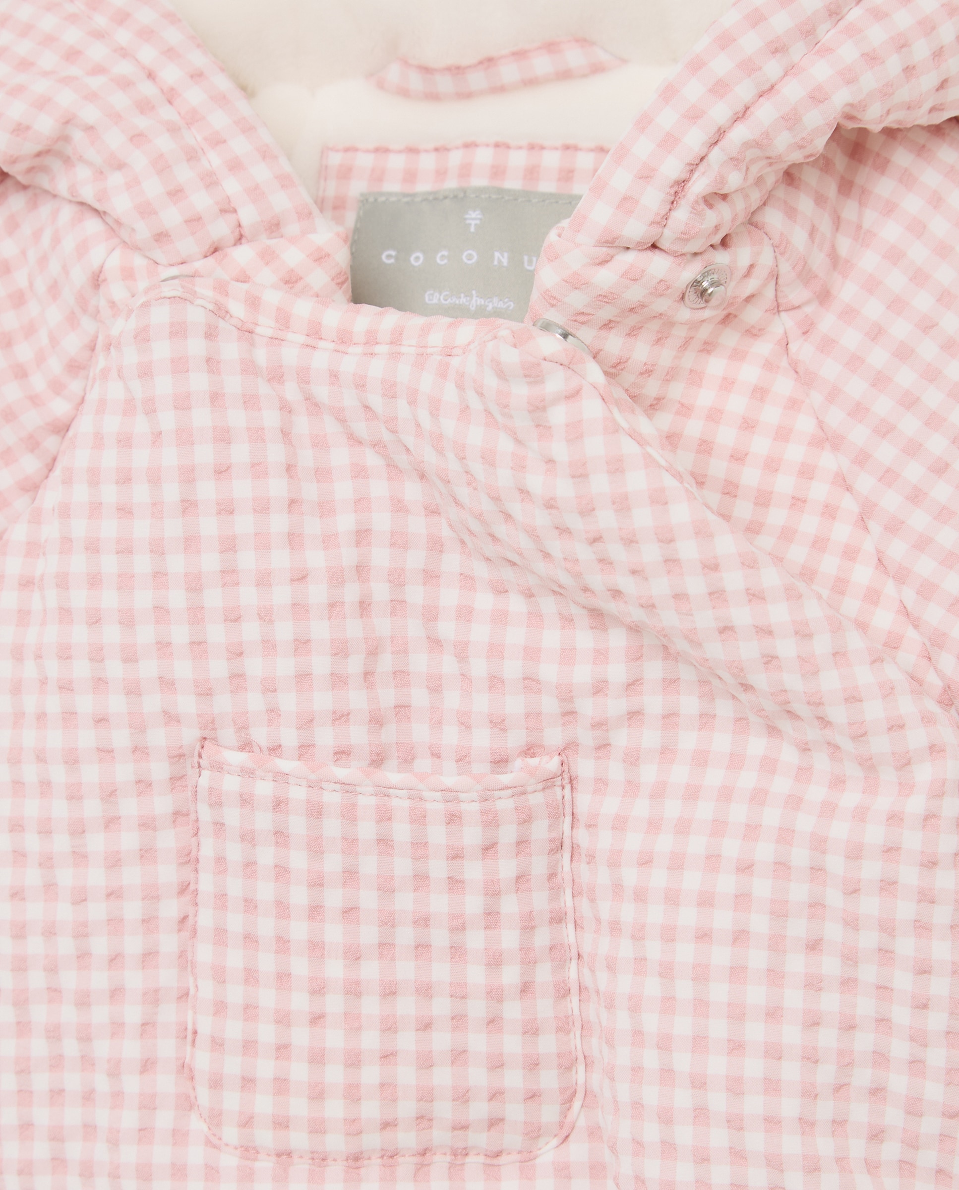 Babygrow de Nylon de Bebé Pés + Mãos em Seersucker Vichy com Bolso Coconut El Corte Inglés Rosa-3