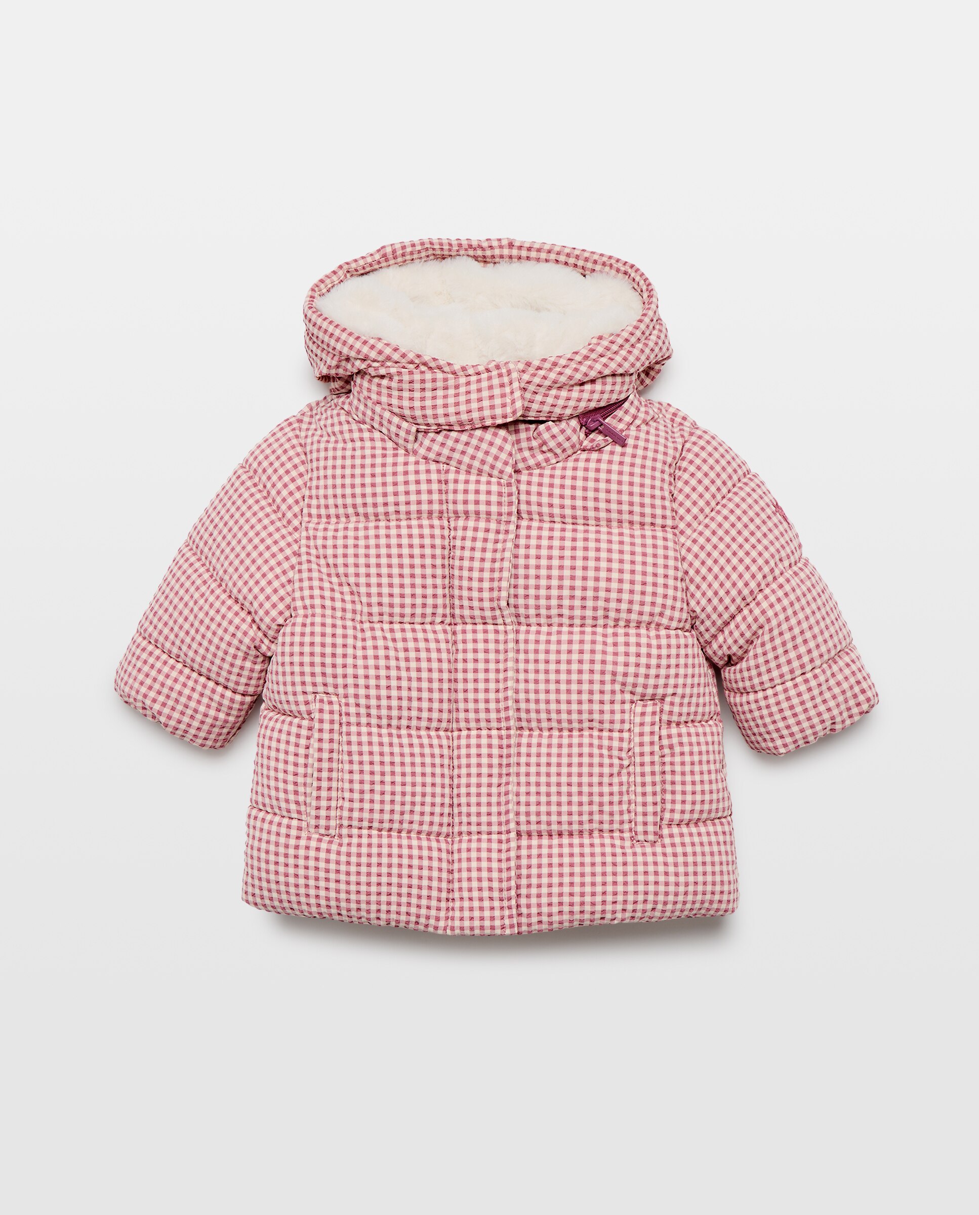 Imagem 0 de Parka Comprida de Nylon e Seersucker de Bebé com Capuz Desmontável de Pelo