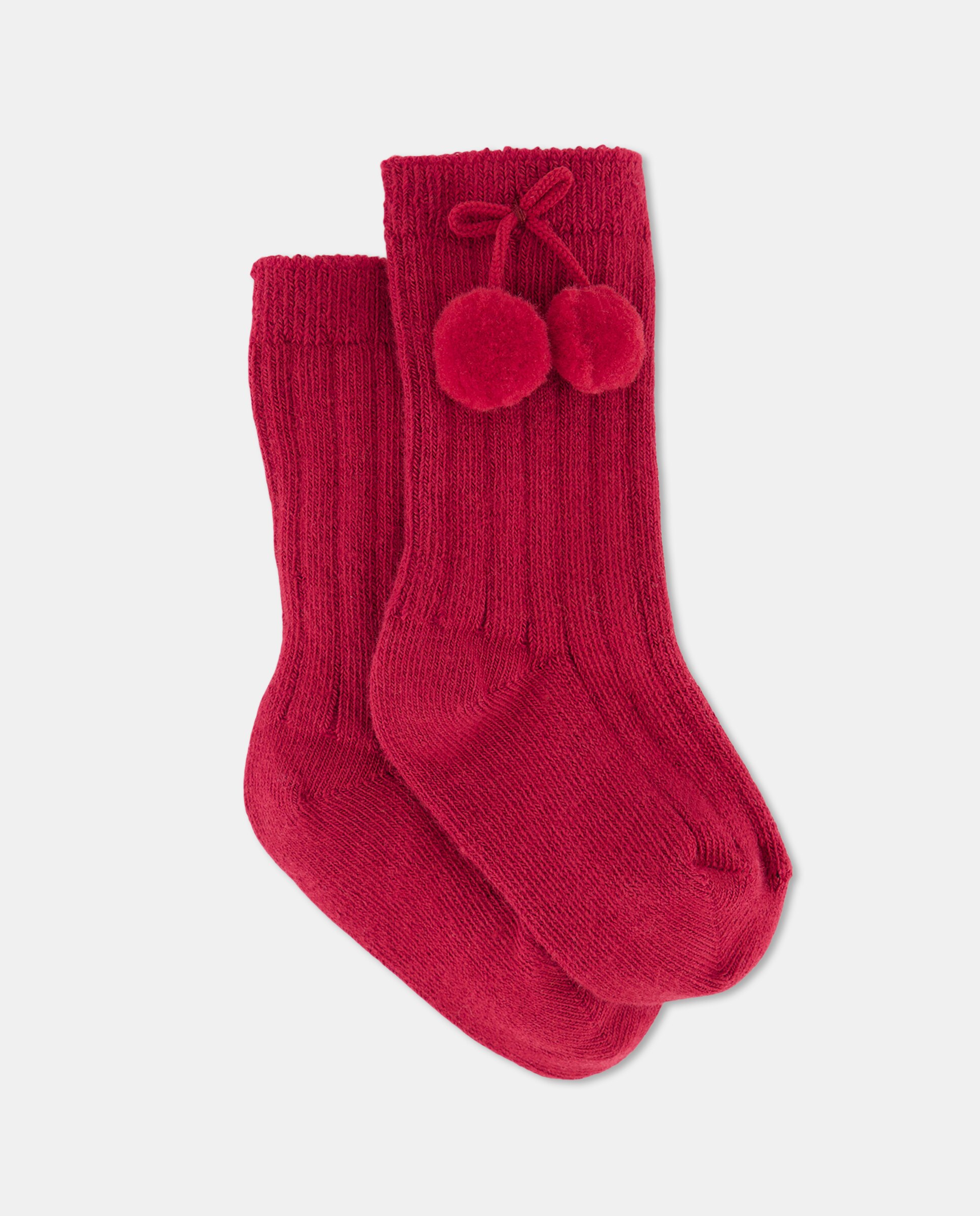 Meias de Bebé com Pompom Liso Bordeaux-1