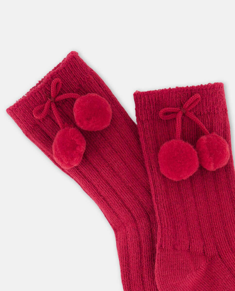 Meias de Bebé com Pompom Liso Bordeaux-2