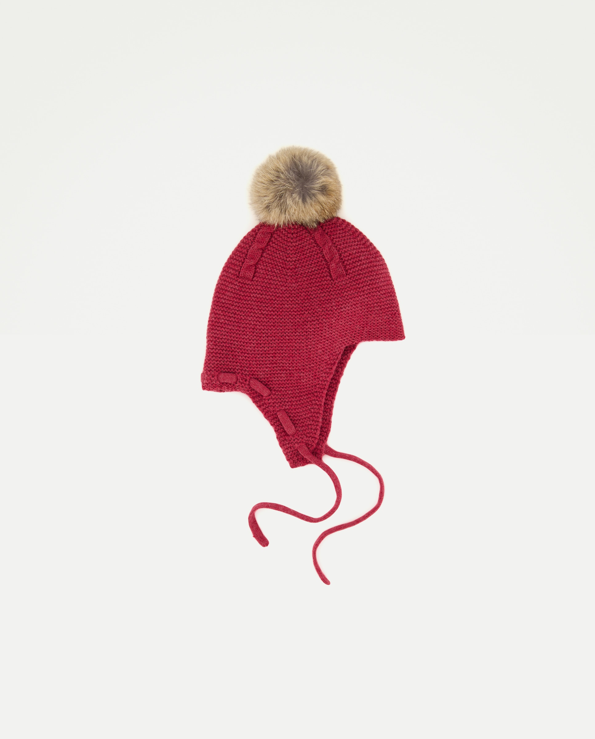 Imagem 0 de Gorro de Tricot de Malha do Cabo e Pelo de Coelho de Bebé