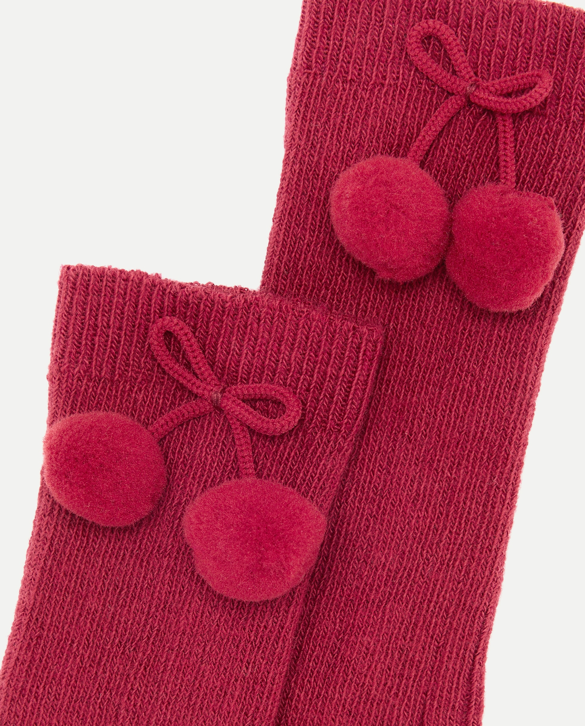 Meias Lisas de Bebé com Pompom Bordeaux-2