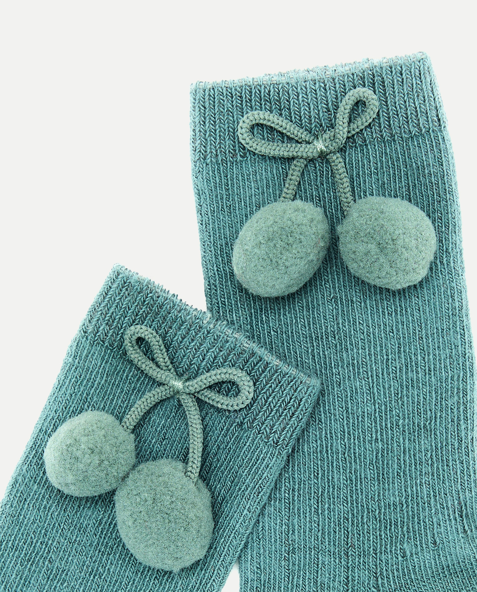 Meias Lisas de Bebé com Pompom Verde Bilhar-2