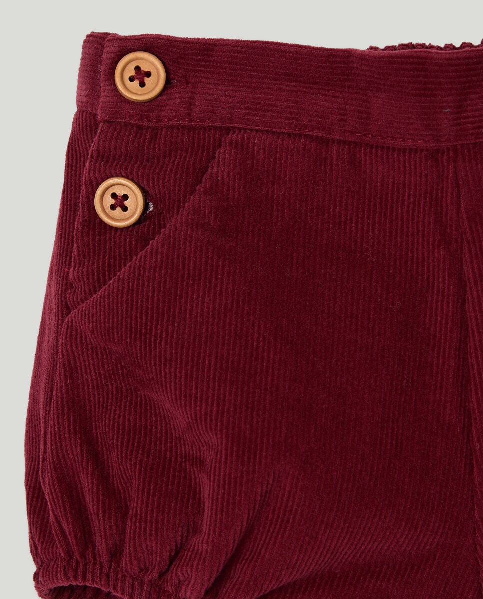 Calções Lisos de Bebé em Bombazina Fina Bordeaux-3