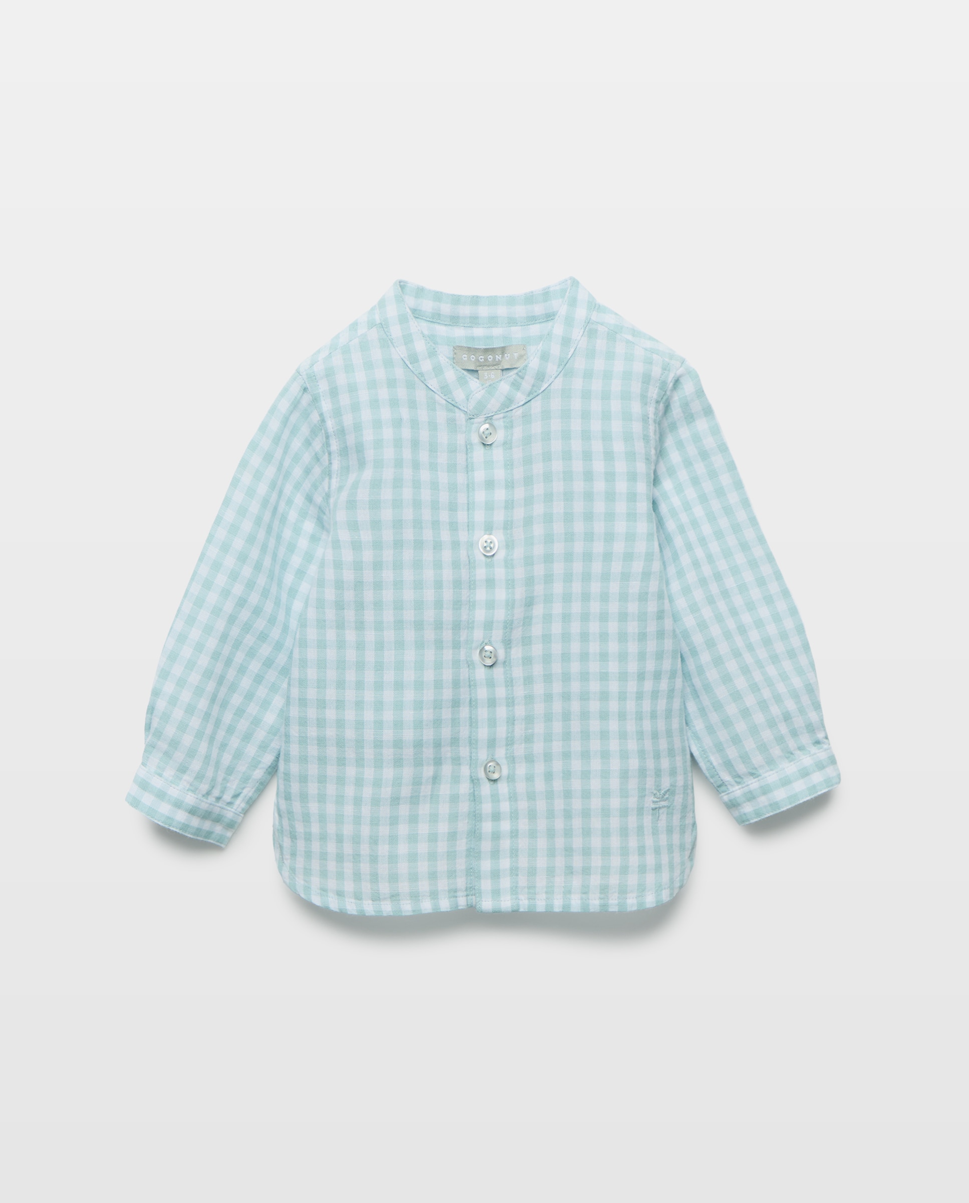 Imagem 0 de Camisa de Linho de Bebé com Vichy, Gola à Padre e Manga Comprida