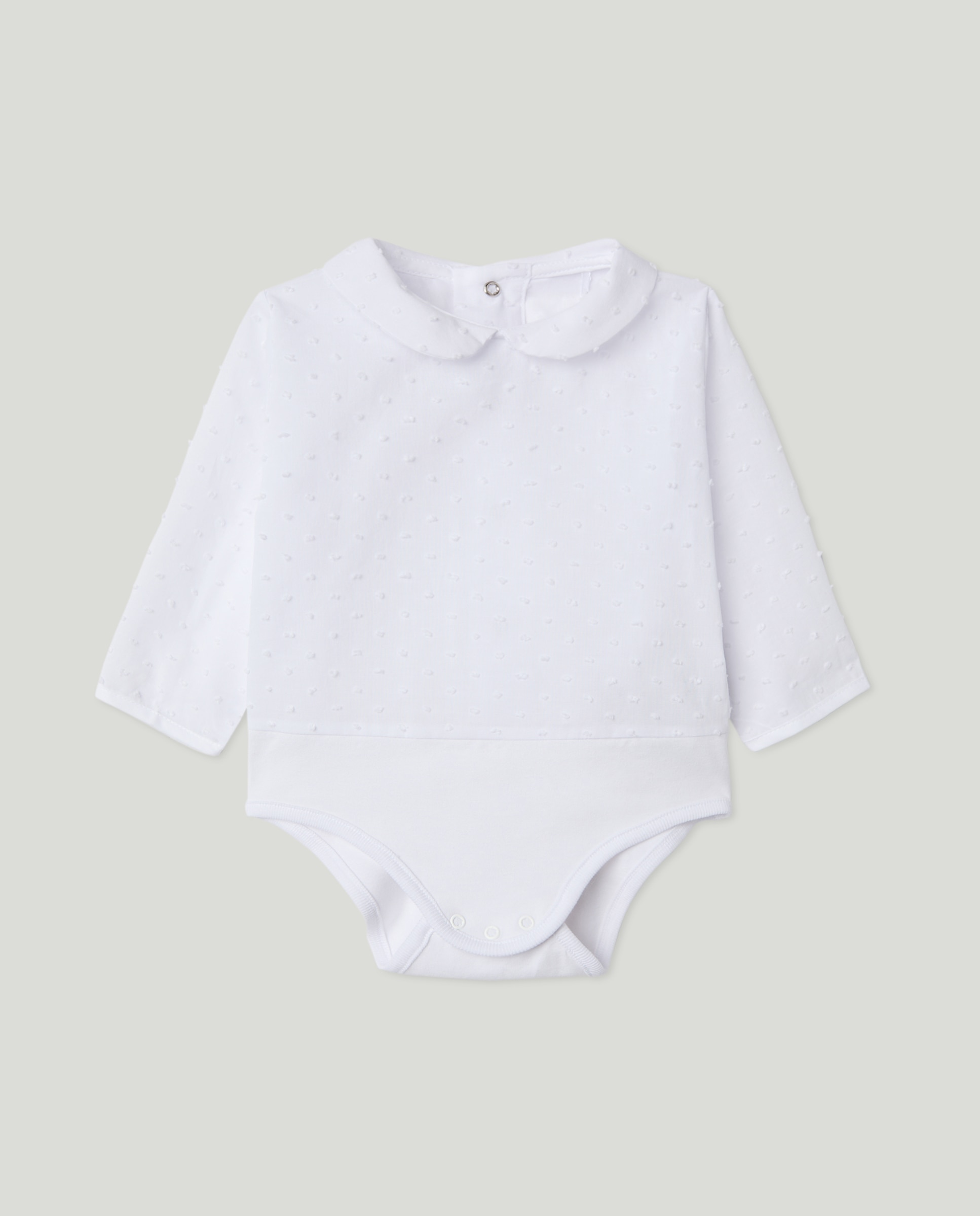 Body de Malha e Plumetti de Bebé com Manga Comprida e Gola Bebé Branco-1