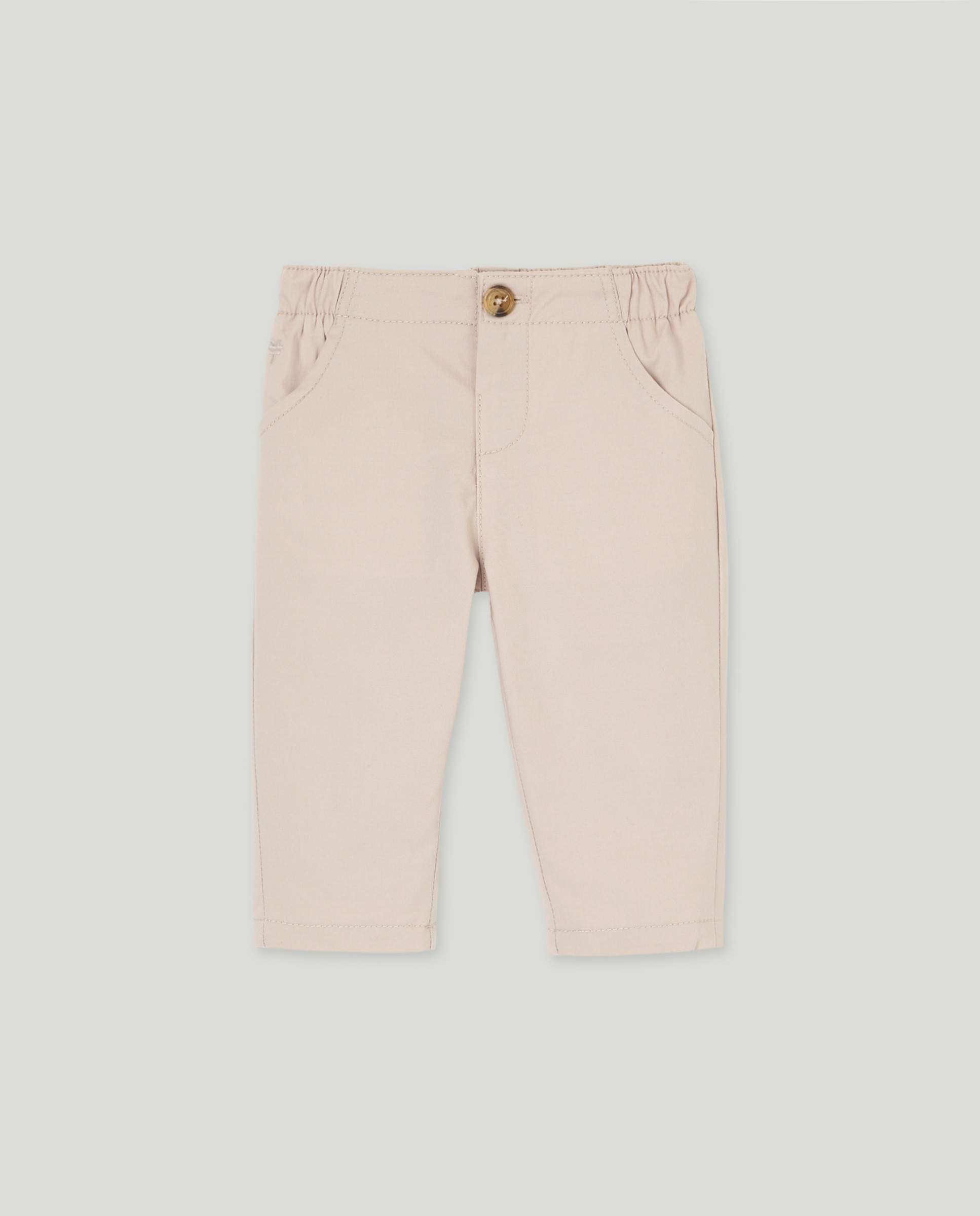 Calças Lisas de Sarja de Bebé com Bolso Vison Claro-1