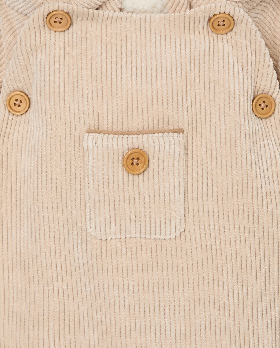 Babygrow de Bombazina de Bebé com Botões e Bolsos Bege-3