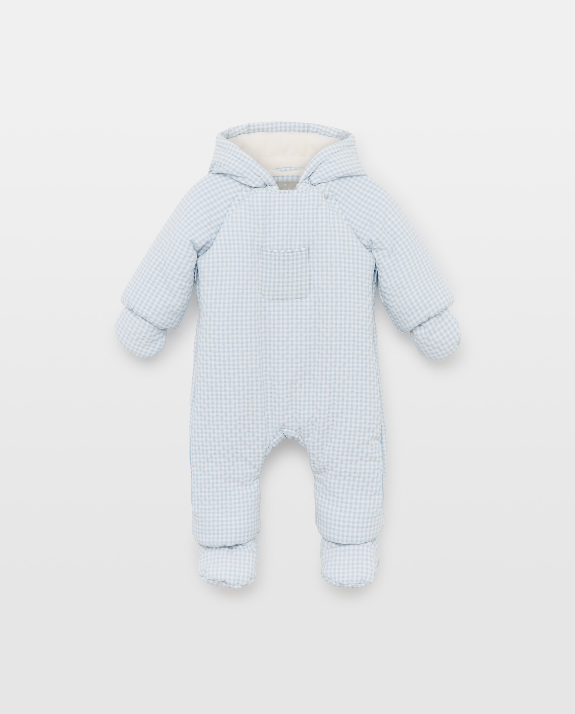 Imagem 0 de Babygrow de Nylon de Bebé Pés + Mãos em Seersucker Vichy com Bolso