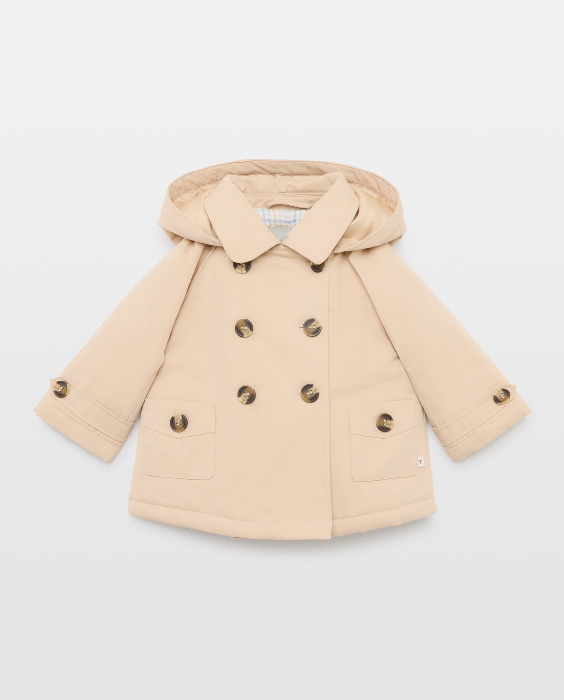 Gabardina con capucha clásica con forro a cuadros de bebé - Coconut El Corte Inglés - 730 Camel 730 Camel-1
