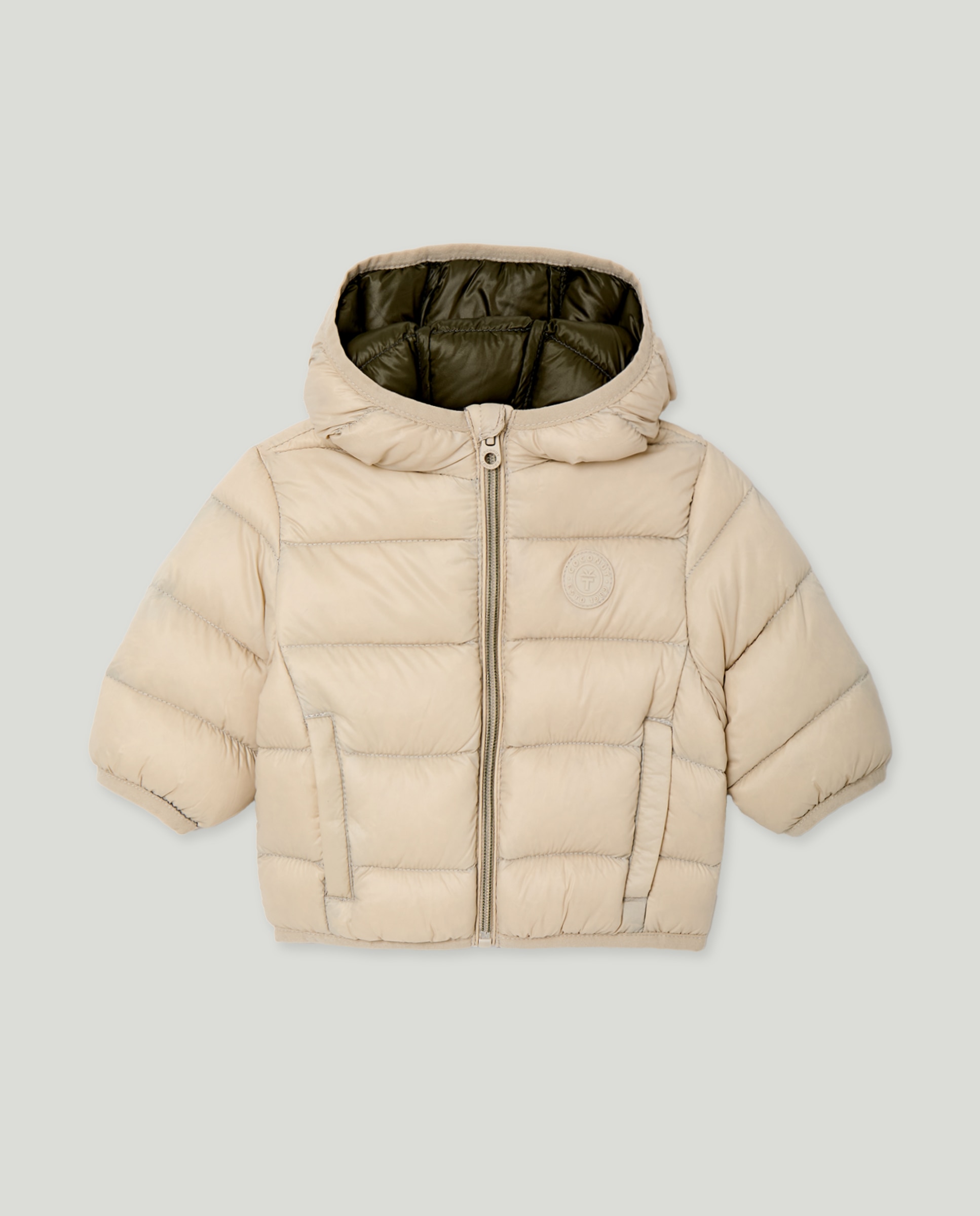 Blusão Acolchoado Ligeiro de Bebé com Bolso e Capuz 130 Marfim-1