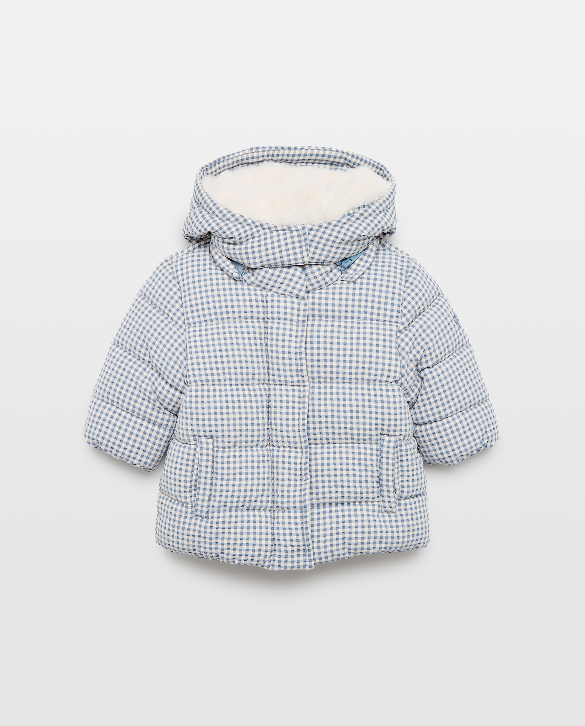 Imagem 0 de Parka Comprida de Nylon e Seersucker de Bebé com Capuz Desmontável de Pelo