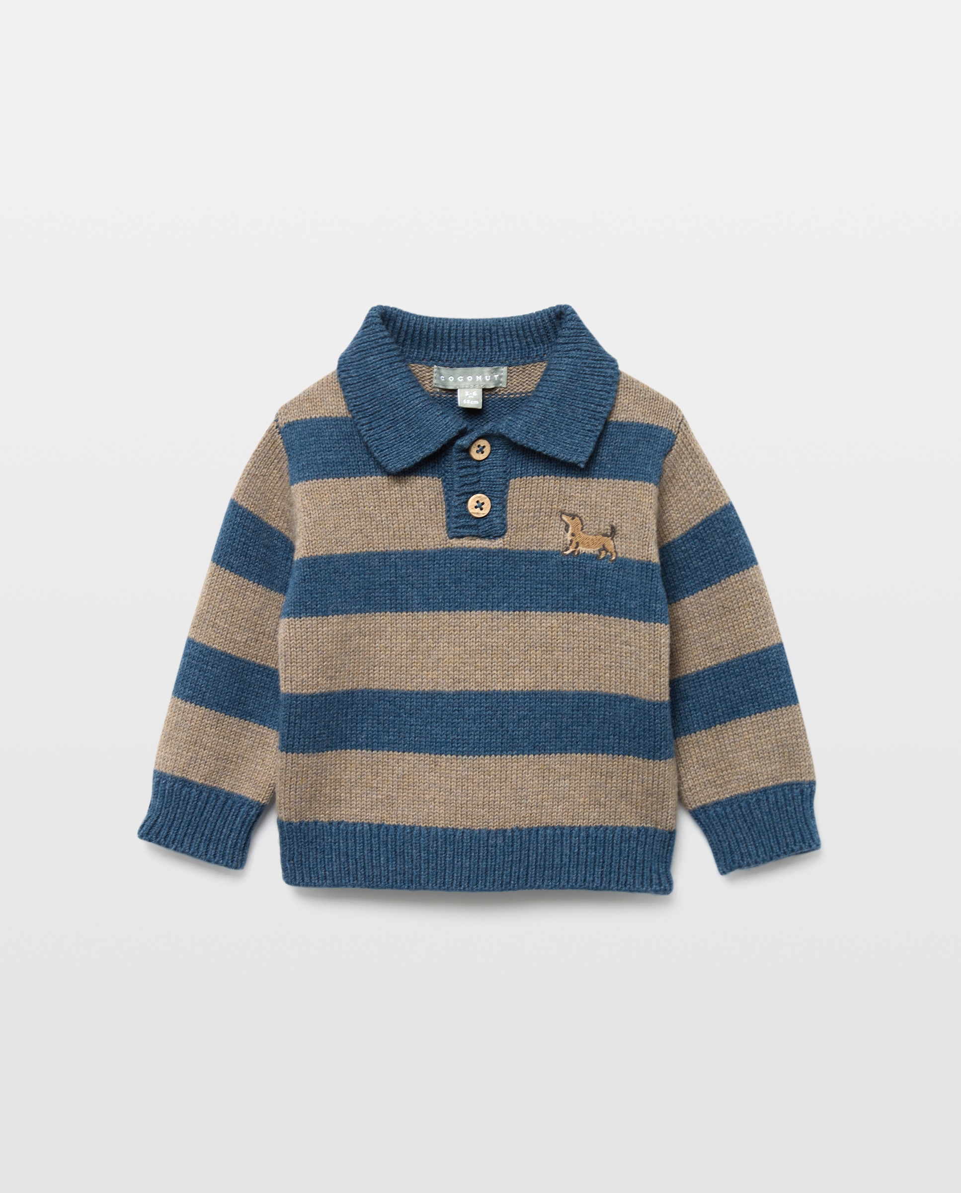 Imagem 0 de Camisola de Malha Tipo Polo às Riscas de Bebé com Bordado Posicional de Teckel