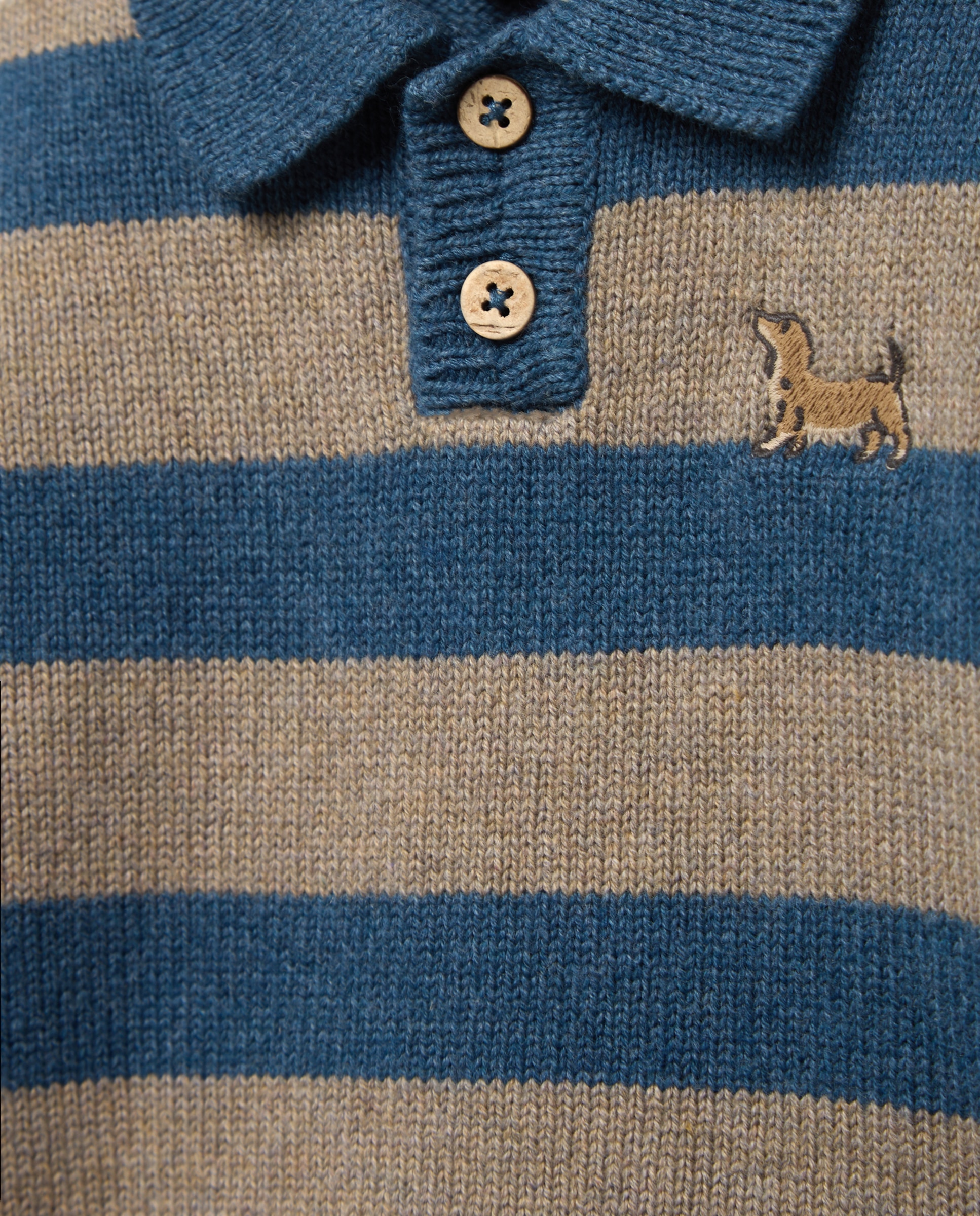Camisola de Malha Tipo Polo às Riscas de Bebé com Bordado Posicional de Teckel Coconut El Corte Inglés Azul-3