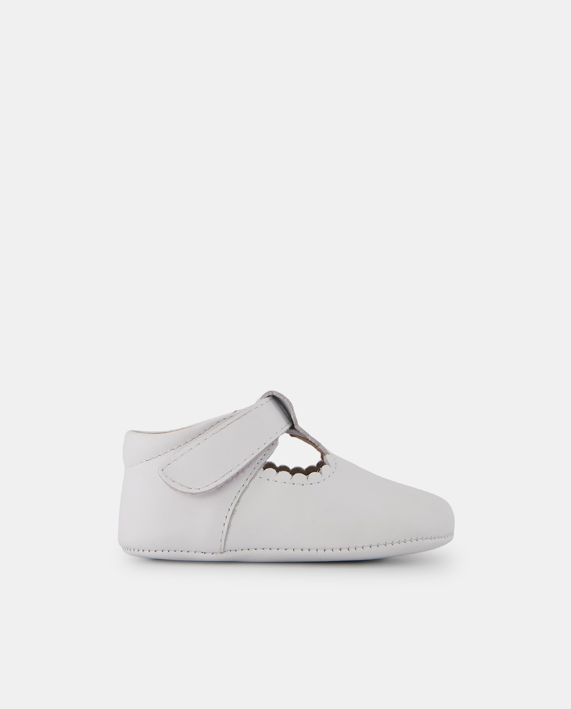 Sapatos de Presilha de Napa de Bebé com Ondas e Fecho Aderente Branco-1